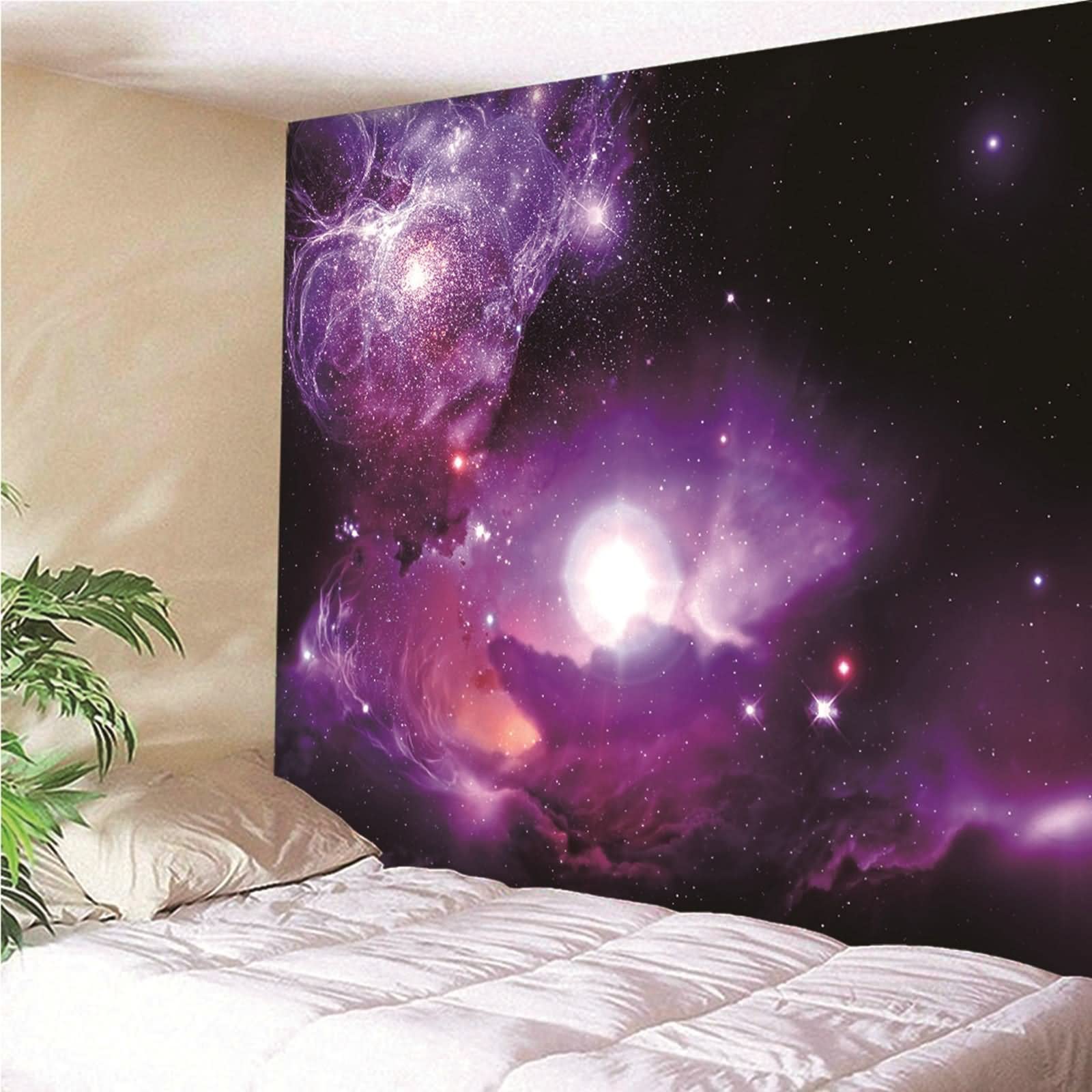 Tapices Navideños, Decoración Pared Rustico Clound del Universo Estrellado Poliéster Púrpura 150x130CM