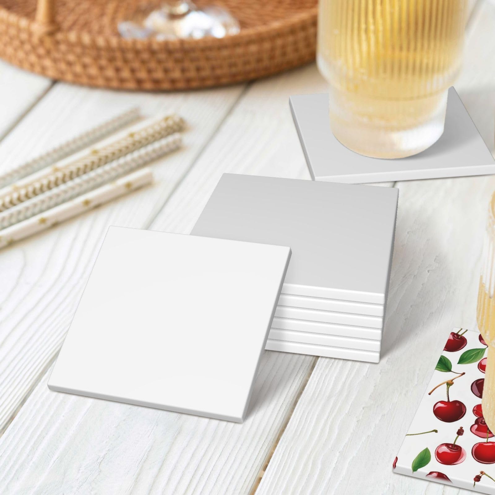 Czerwone wiśnie drukowane ceramiczne podkładki zestaw 6 dekoracyjnych podstawek do kawy