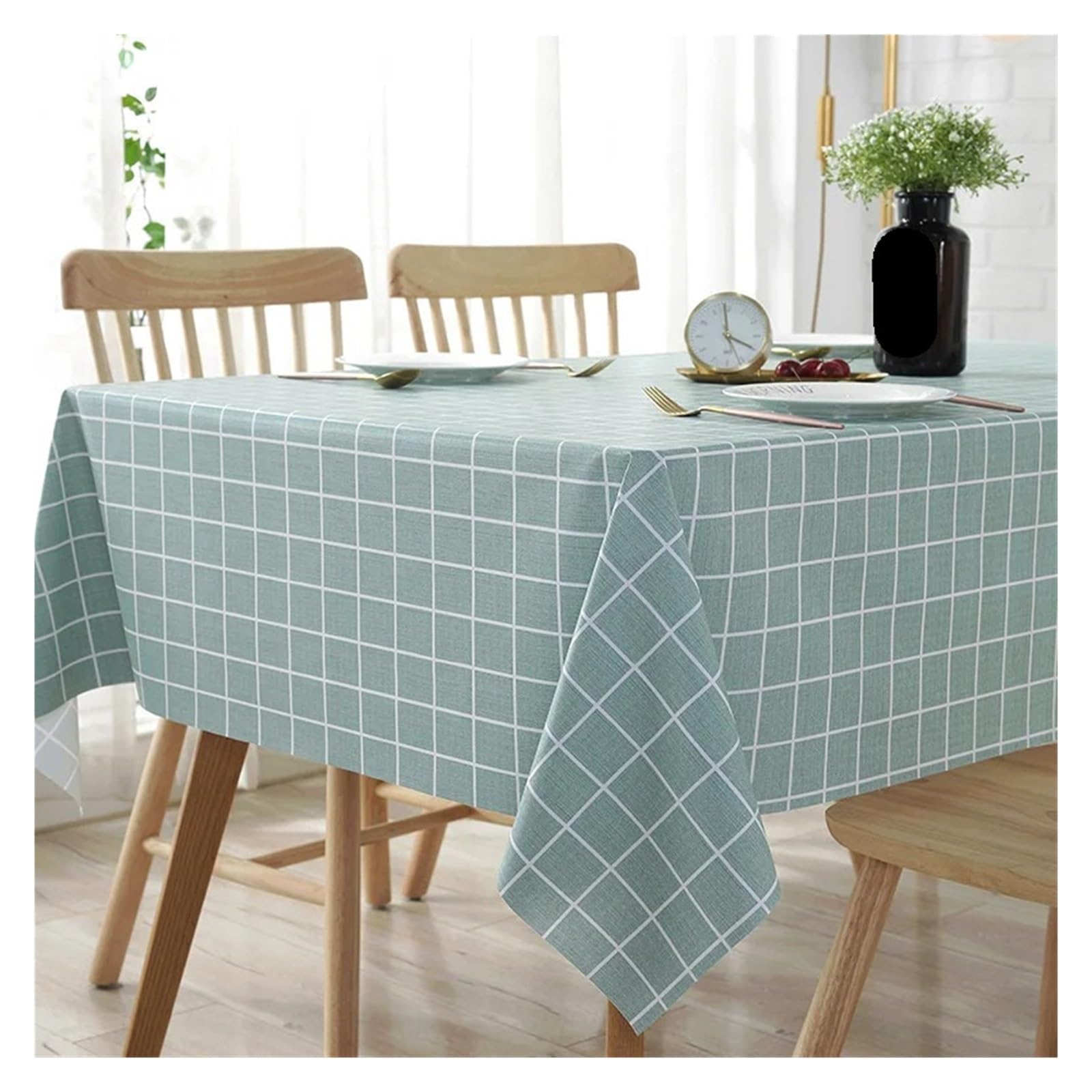 MZSKLW Waterproof Tablecloth Woven Table Cloth PVC Waterproof Oilproof Dining Tablecloth Kitchen Decorative Rectangular Party Cover(Lake blue,90 * 90cm)