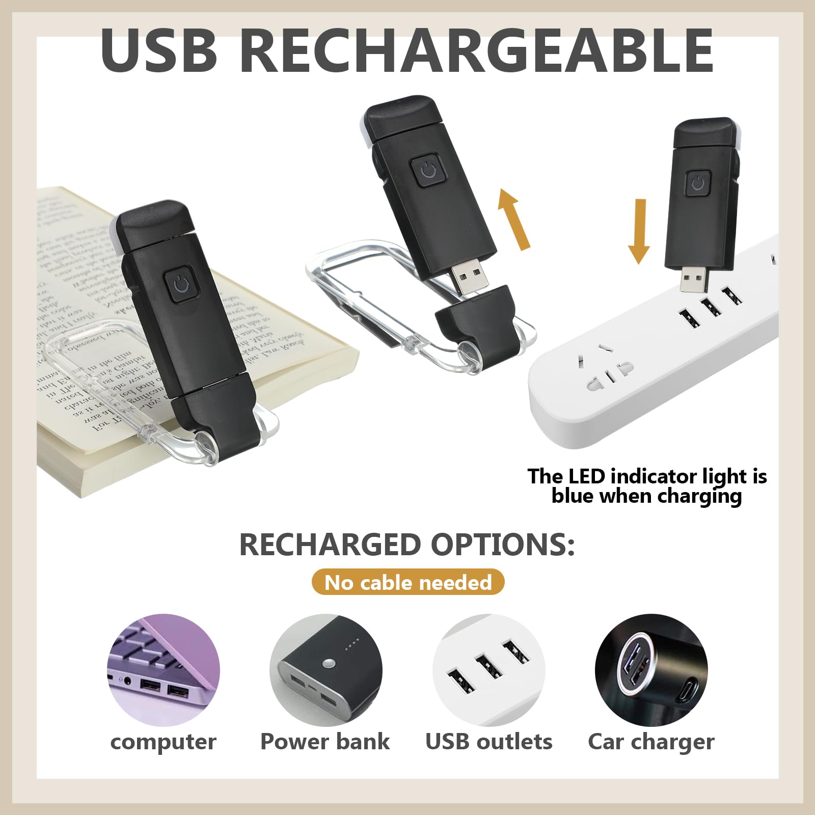 Retisee Confezione da 12 luci per libri ricaricabili tramite USB, per leggere a letto, pieghevoli, con clip, 3 colori ambrati e 2 luminosità, dimmerabili, a lunga durata, per gli amanti dei libri