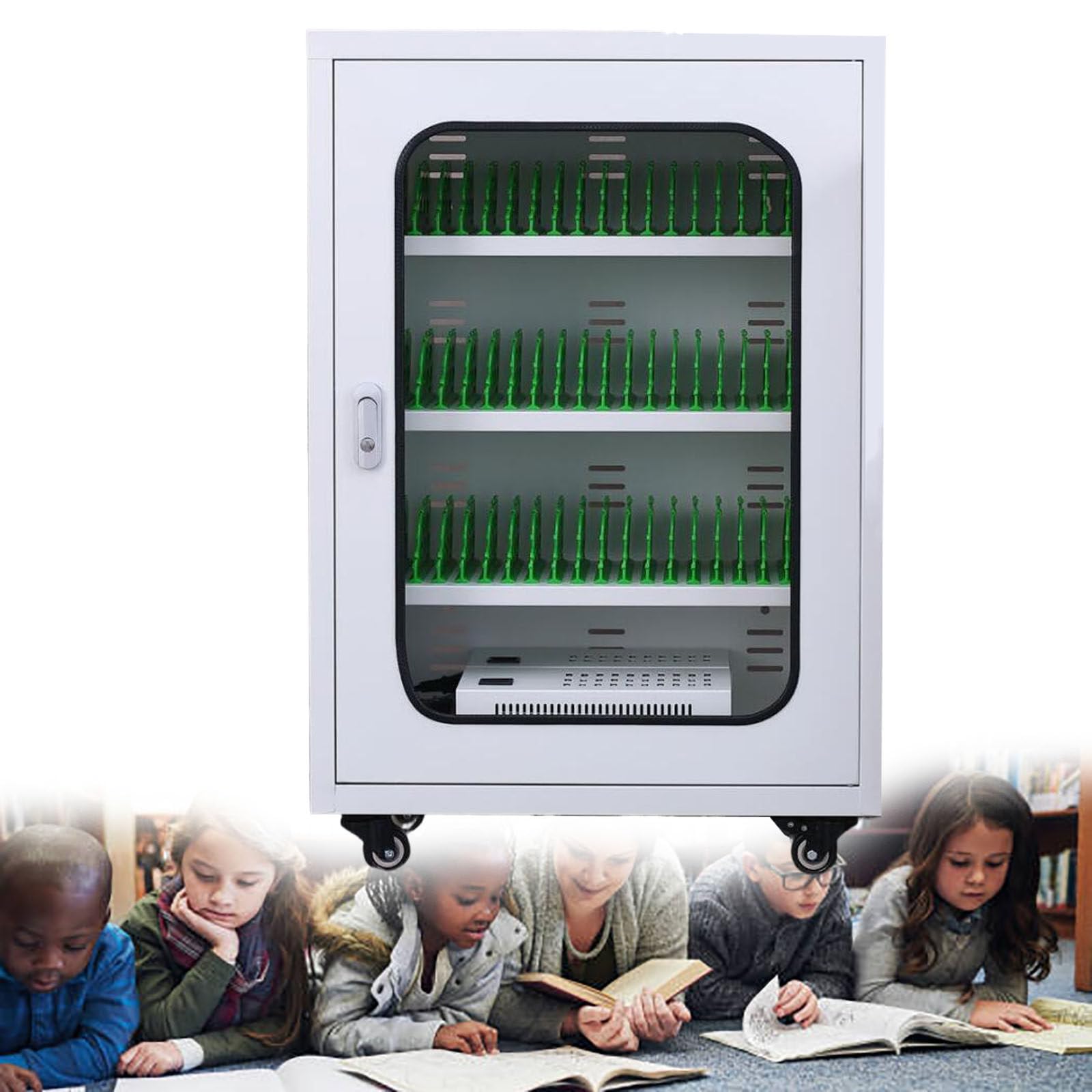 Handy-Ladestationen für 30/40/50/60 Geräte, mobiler Lade- und Aufbewahrungswagen, Über USB wiederaufladbarer Handy-Ladeschrank, für Büro-Klassenzimmer, 60 Steckplätze,60slots
