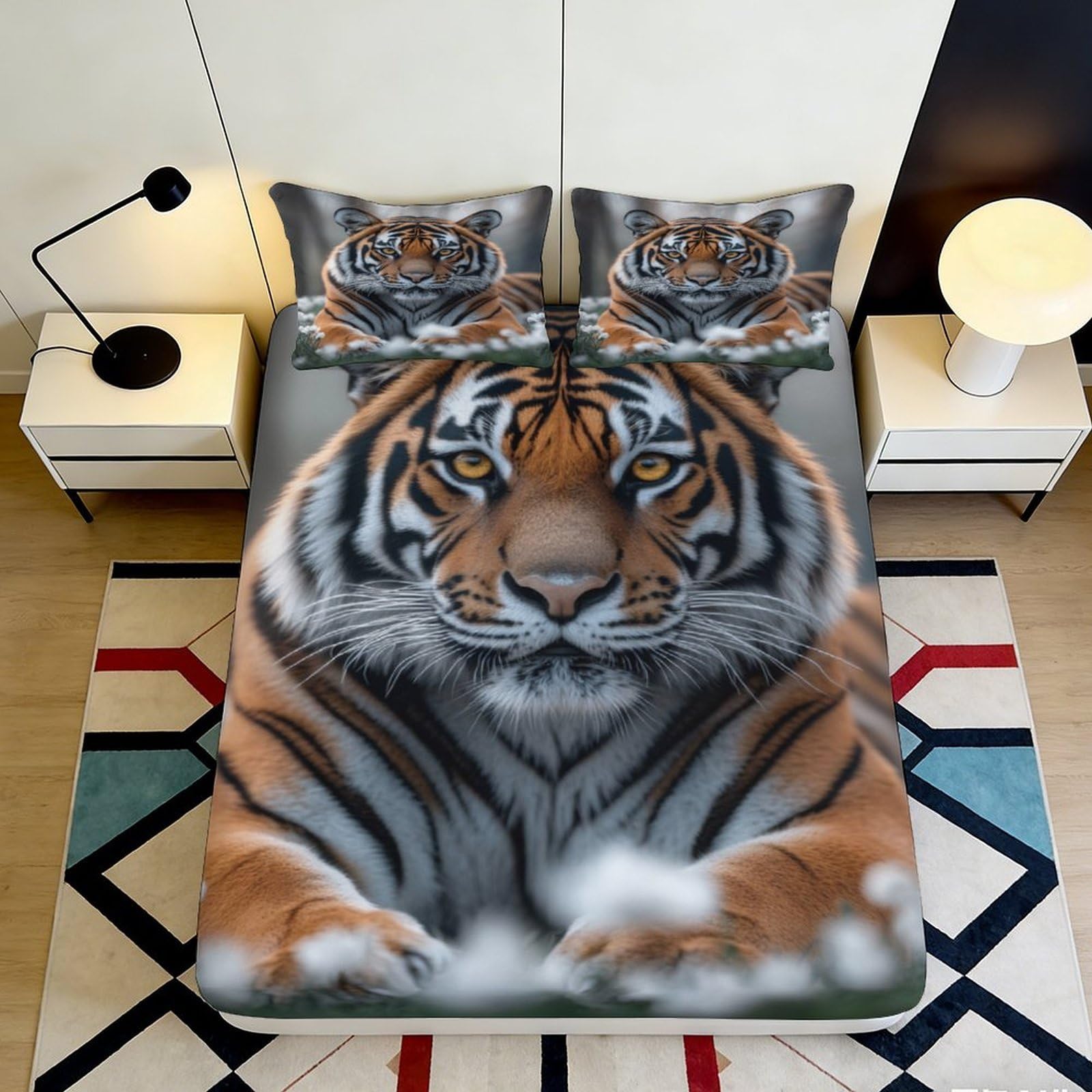 Kzqnxhjprl Style-7 3D Printed Realistic Tiger Fitted Sheet Microfiber Soft Breathable Jungle Animal Mattress Cover For Bedroom Dorm Decor 90X200x25cm
