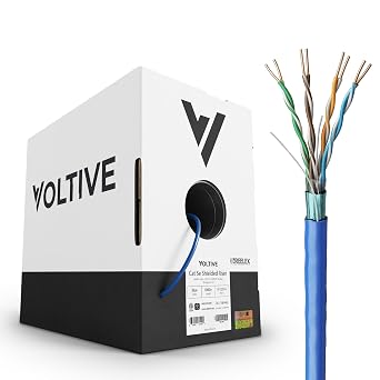 Voltive Cat5e Shielded Ethernet Cable, Riser CMR, Blue, 1000ft - 24AWG 4 Pair Solid Bare Copper, FTP, 350MHz, UL Certified & ETL Verified - V-1227-4