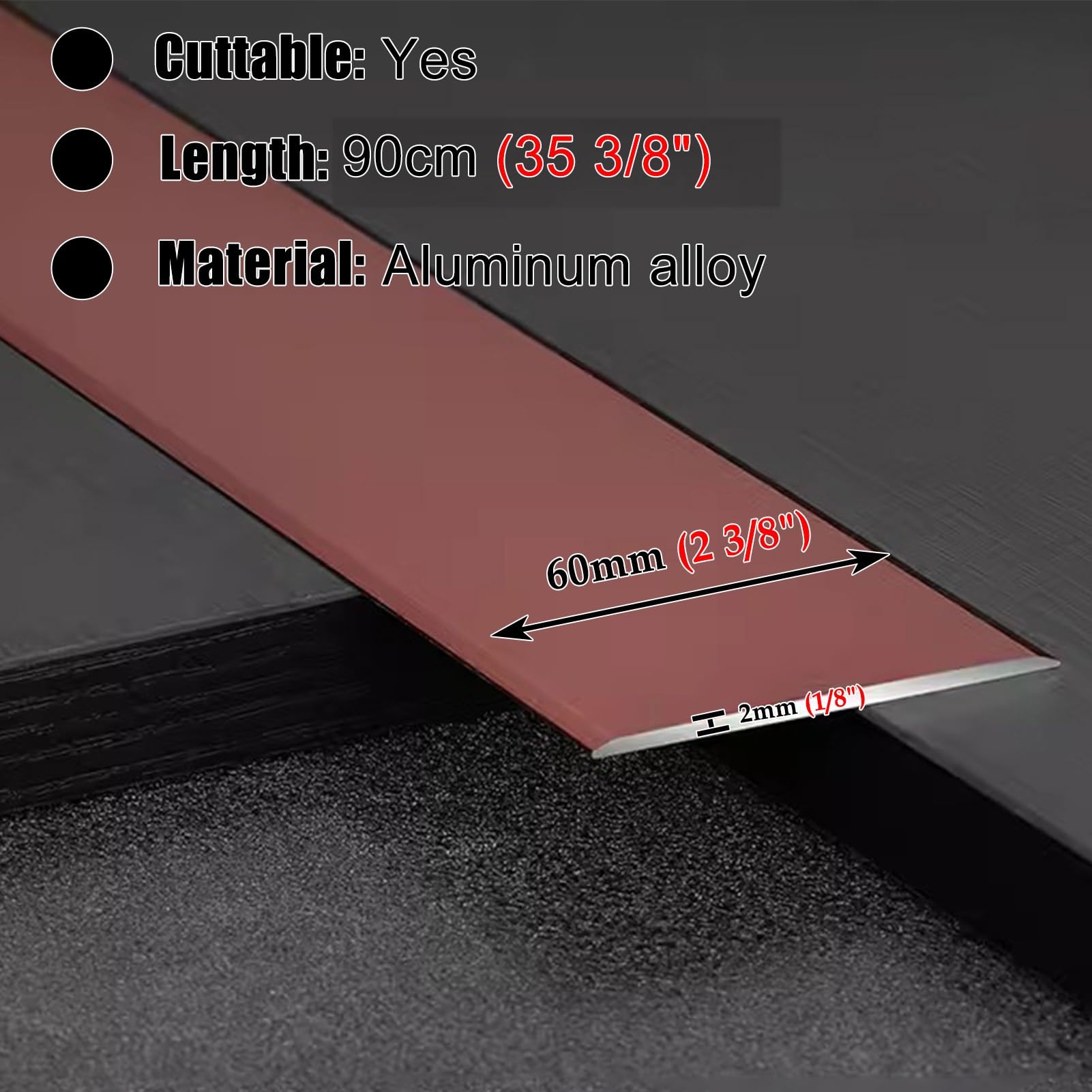 Listwy wykończeniowe do płytek, Aluminiowa listwa progowa do drzwi wielokolorowa do podłóg betonowych, paneli winylowych i podłóg laminowanych(Red)