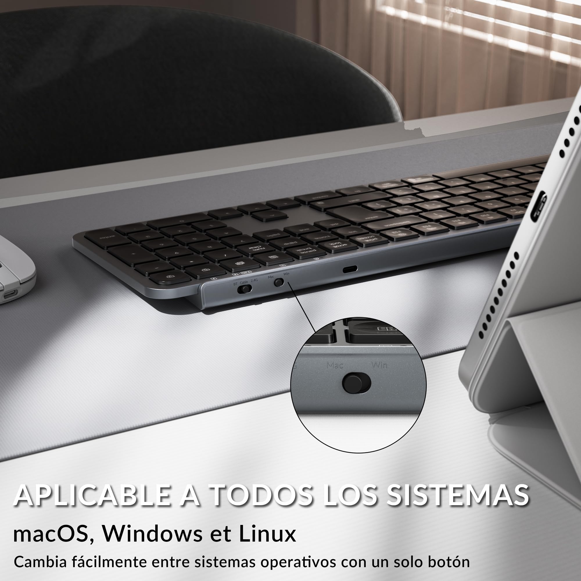 Keychron B6 Pro Teclado Inalámbrico Ultradelgado, Diseño ISO-ES 100%, 2.4 GHz/Bluetooth 5.2/Cable, Programable Mediante ZMK/Launcher, Escritura Silenciosa, para Mac, Windows y Linux – Gris Espacial