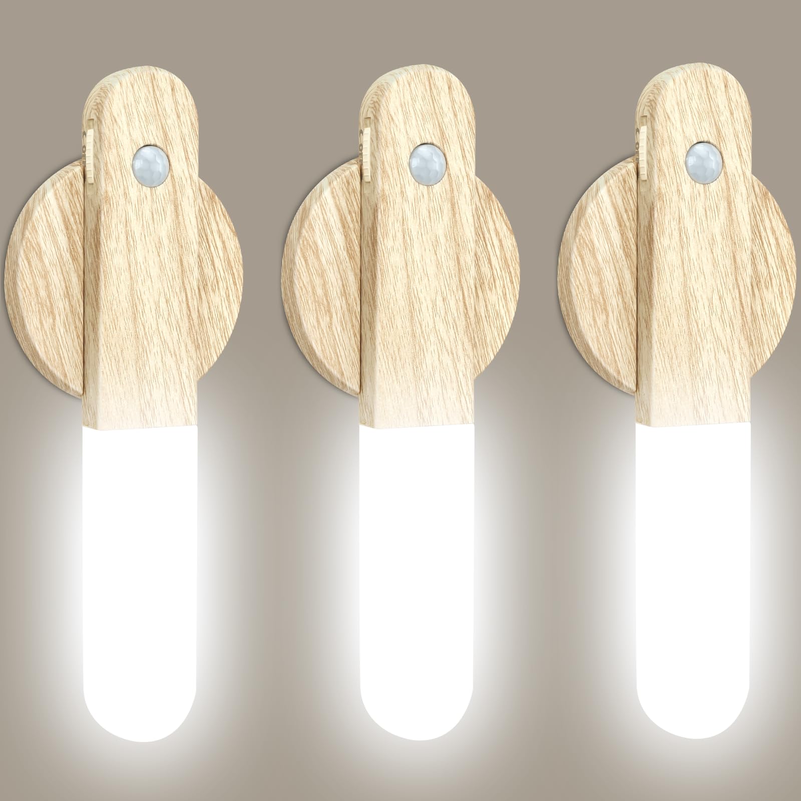 Toowell 3 Stück Akku Wandleuchte mit Bewegungssensor Innen Wandleuchte Ohne Stromanschluss Wandlampe mit Bewegungsmelder Innen Akku Lampe mit Bewegungsmelder für Küche Badezimmer Schlafzimmer