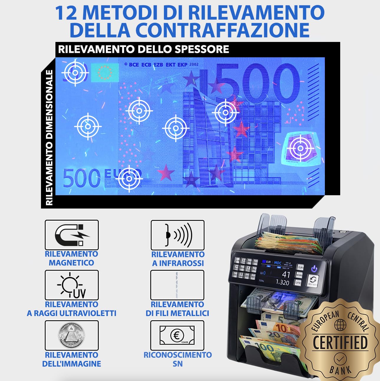 MV-600 Macchina conta banconote a denominazione mista | Selettore per banconote miste | EUR USD GBP ecc. | Conta soldi