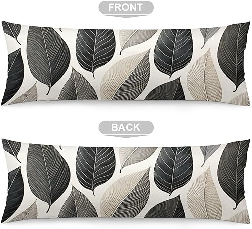 Miniatura 3 de Funda de almohada corporal moderna con rayas verticales, funda de almohada larga moderna con hojas blancas y negras, lavable a máquina con