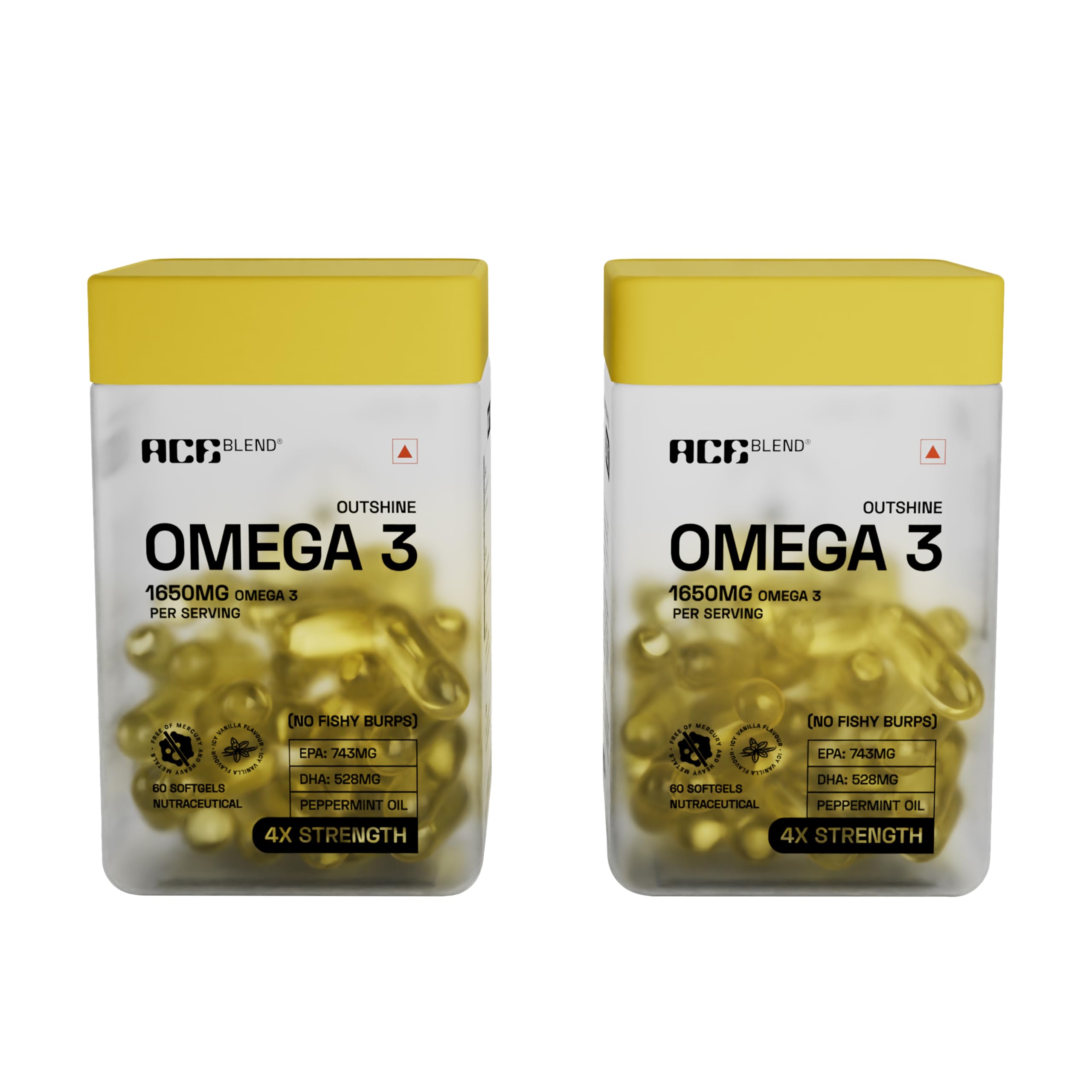 Ace Blend Outshine Omega 3 Fish Oil Capsules (120 Softgels) | 1650 Mg with 743 EPA & 528 DHA | 2 capsules for 4X Strength For Men & Women | No Fishy Burps | Supports Heart, Brain, Joints, Eye Health