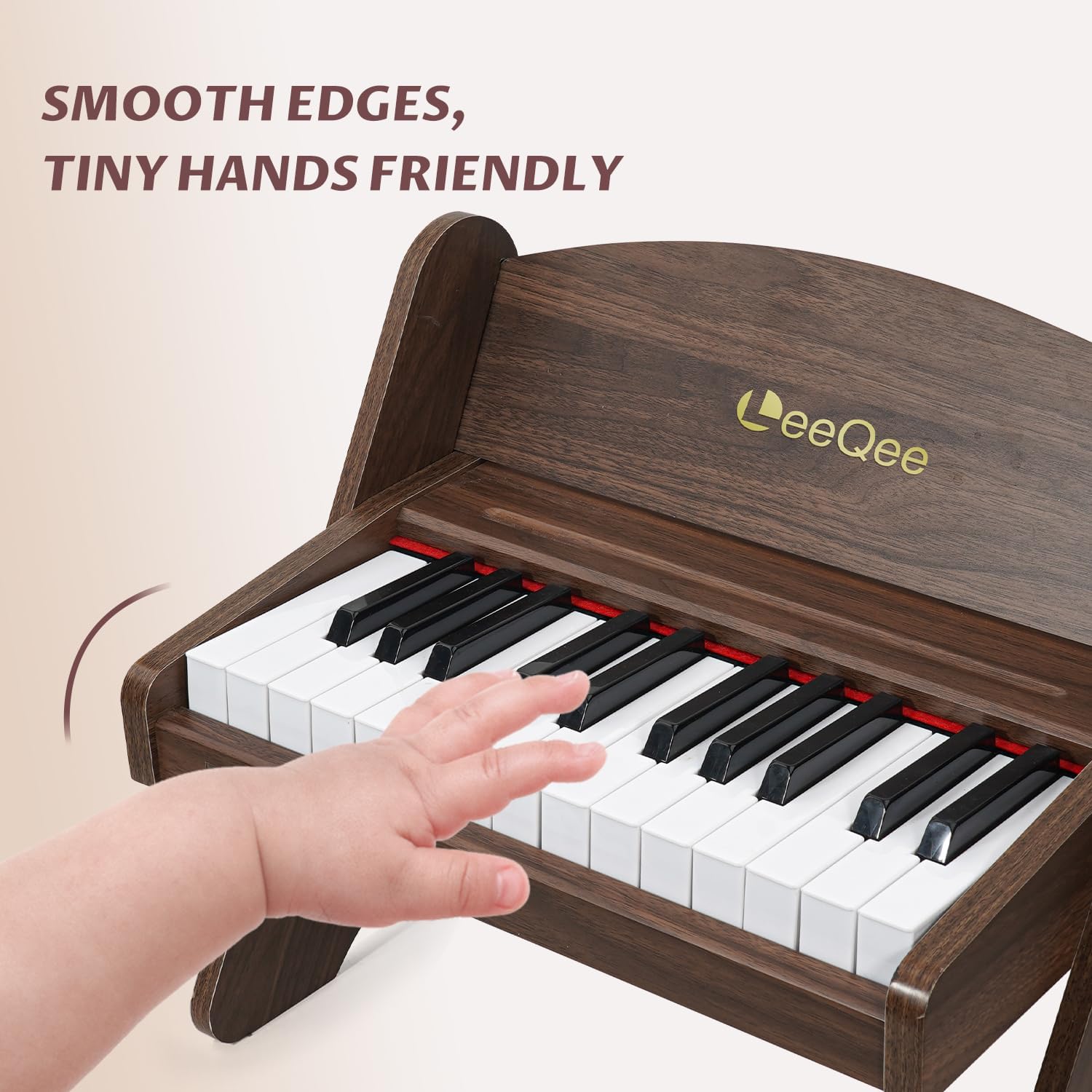 LeeQee Baby Piano for Toddlers, 25 Keys Wooden Piano for Kids with Volume Control, Mini Digital Music Educational Instrument Toy, Dual Power Mode Portable Wood Piano for 3+ Year Old Girls Boys