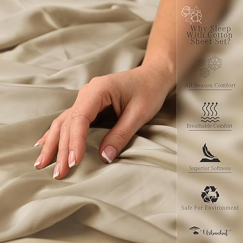 Miniatura 6 de URBANHUT Juego de sábanas de 100 % algodón tamaño Queen (4 piezas), 700 hilos, sábanas de lujo suaves para cama tamaño Queen, sábanas de hotel de