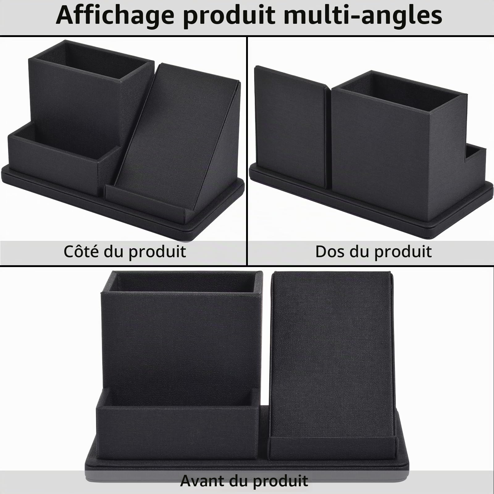 Organiseur de bureau en cuir multifonction avec support pour téléphone portable, télécommande, porte-stylos et porte-cartes de visite