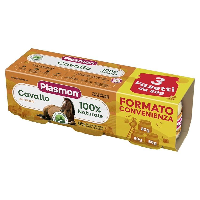 Immagine del prodotto Plasmon Omogeneizzato Carne Cavallo e cereale 80g 24 Vasetti Con Carne Italiana, 100% naturale, senza amidi e sale aggiunti