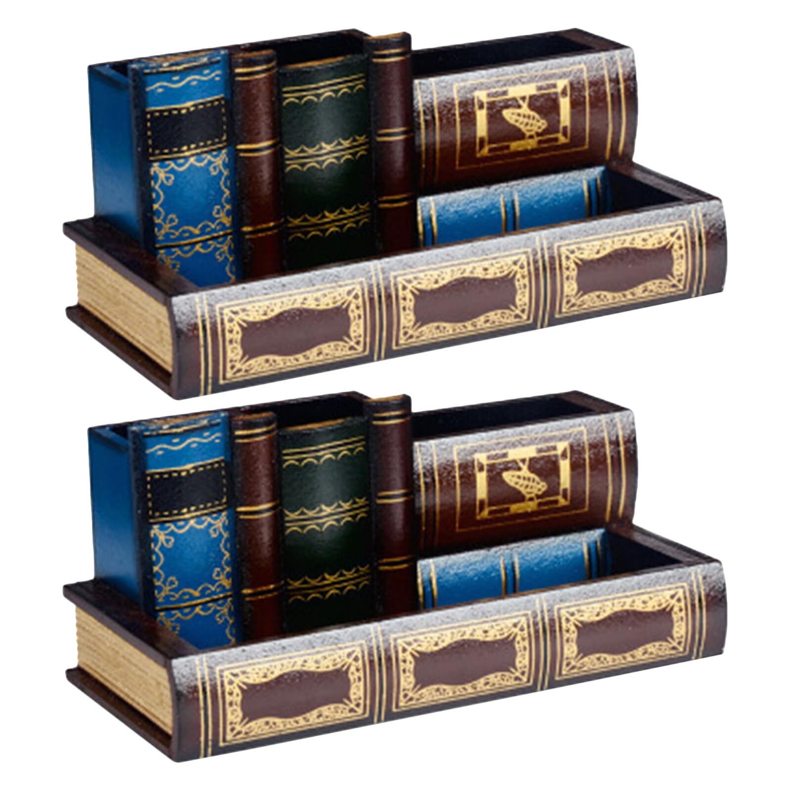 Organiseur de Bureau en Bois Vintage Rangement Élégant en Forme de Livre