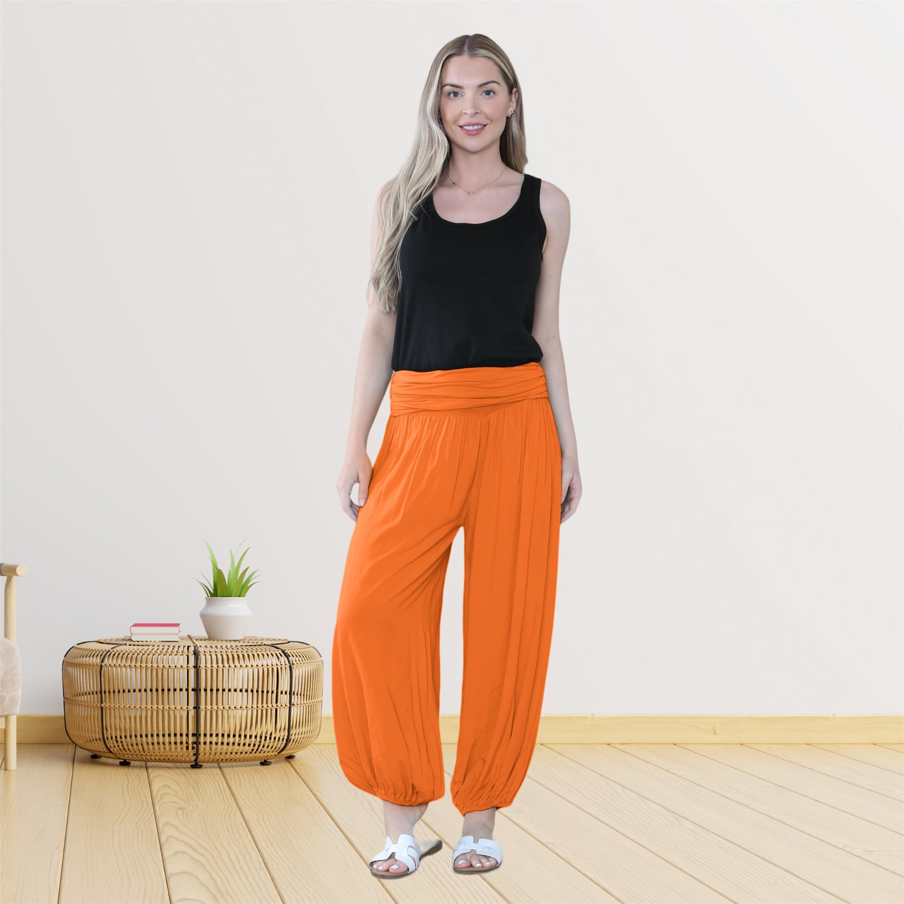 Pantaloni harem larghi da donna italiani Alibaba, comodi ed eleganti, vestibilità larga, pantaloni harem da donna UK | Pantaloni estivi perfetti per le donne UK, Arancione, Taglia unica