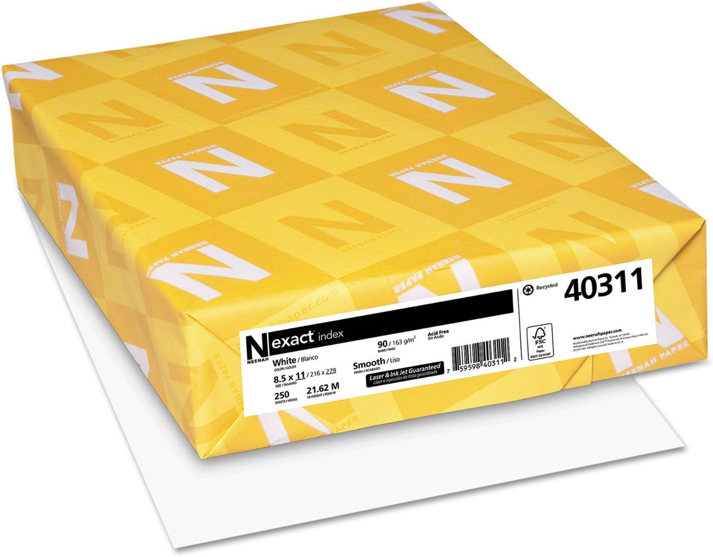 Neenah Paper 40311 Exact Index Card Stock, 90lb, 94 Bright, 8 1/2 x 11, White, 250 Sheets, (Pack of 1)
