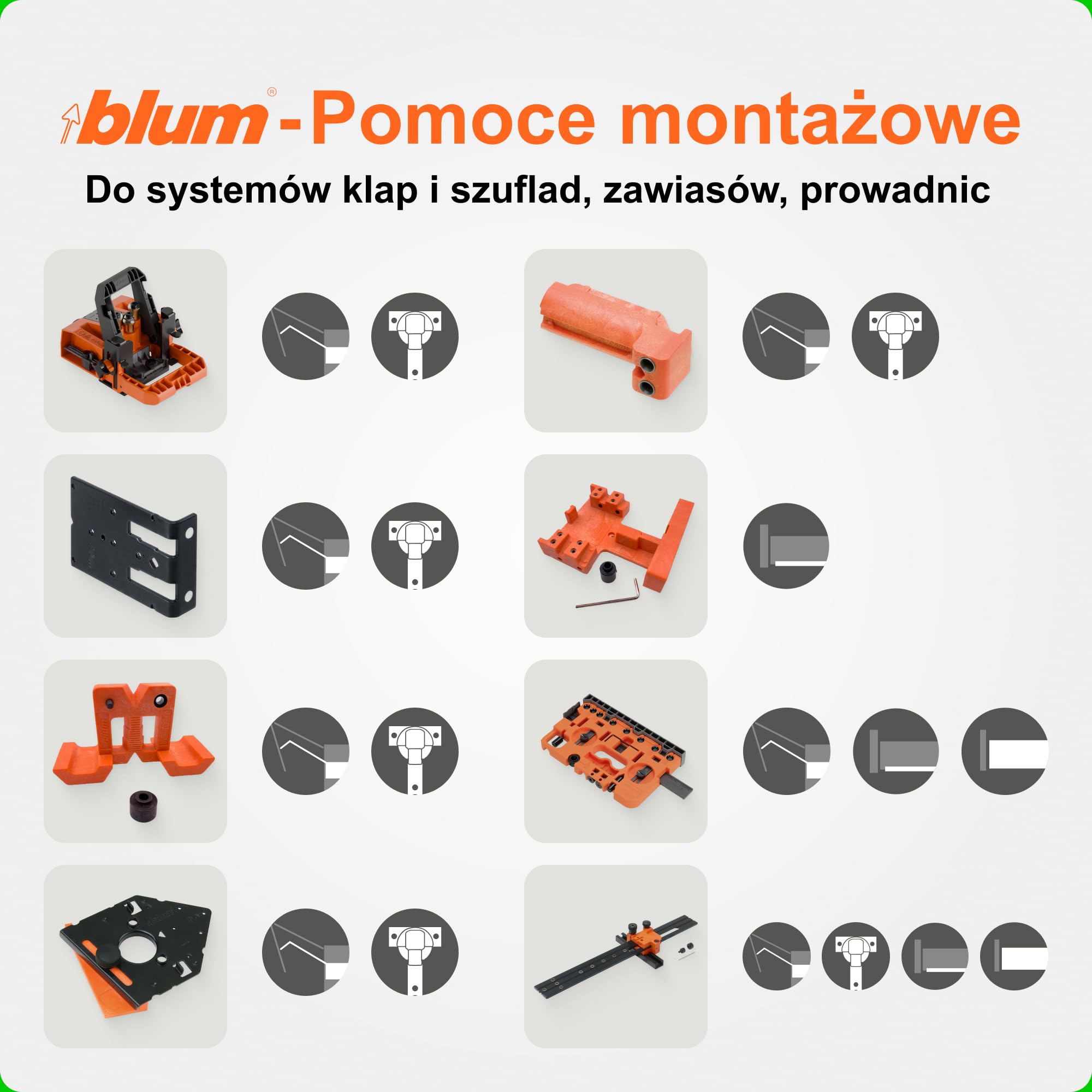 Blum Szablon wiertniczy do TANDEM/MOVENTO, T65.1000/T65.9000 ręczny powered, pomarańczowy, szablon do wiercenia, tworzywo sztuczne