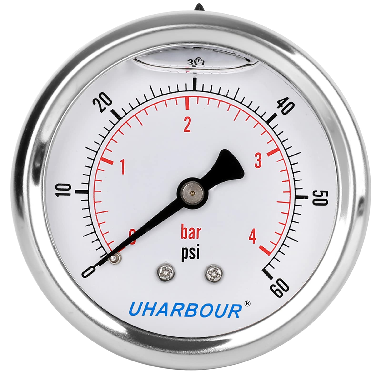 Glycerin Filled Low Pressure Gauge 60psi/4bar, Stainless Steel case, Brass Inside Construction, 2-1/2" dial, 1/4"NPT Back Connection…