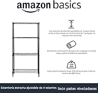 Vista 4 de Yaxa Basics Estante de almacenamiento de alambre de acero con 4 estantes, ajustable, resistente, fácil de montar, 13.4 pulgadas de profundidad x