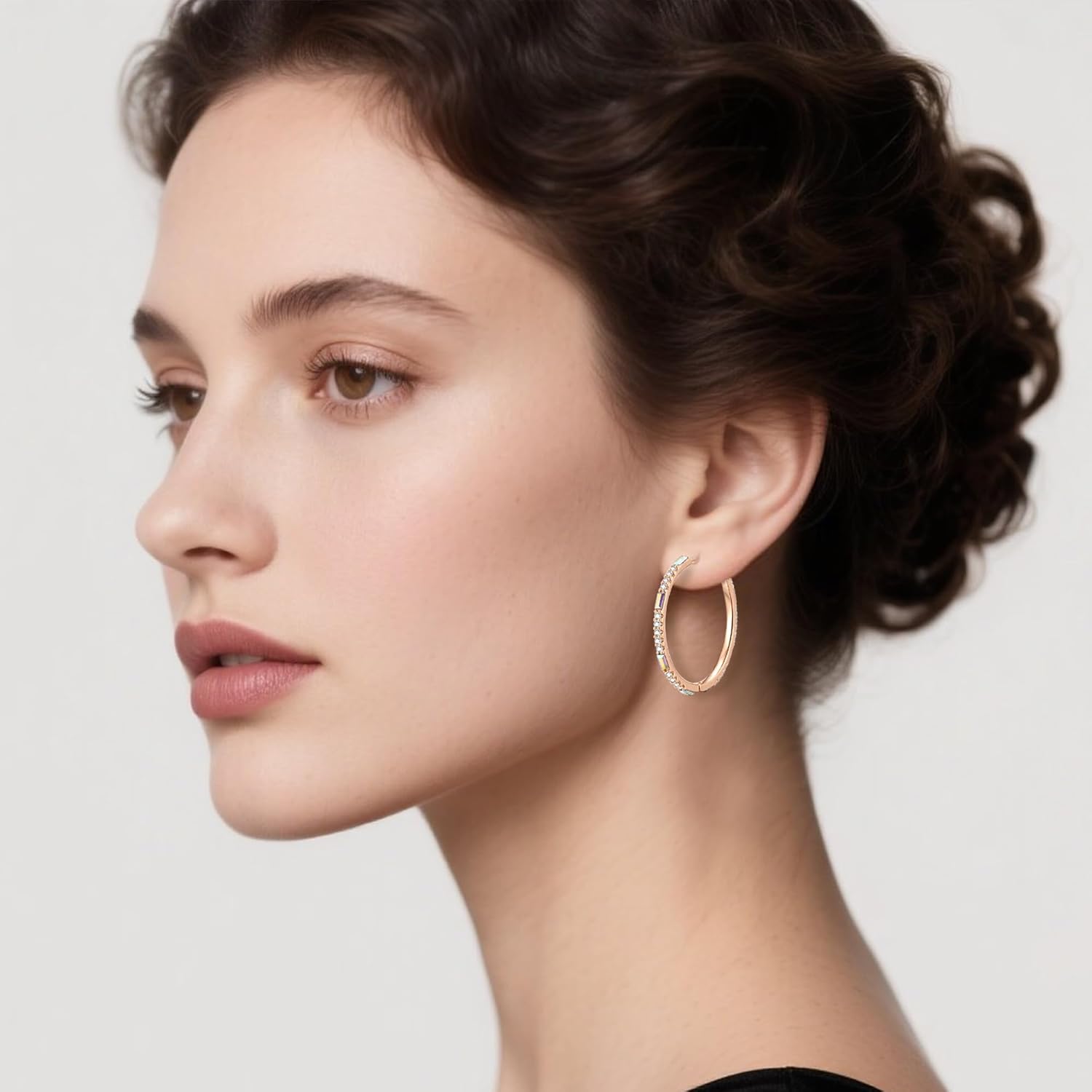 EVEVIC Austrian Crystal Lightweight Champagne Gold Hoop Earrings for Women Trendy 14K Gold Plated Hoops Earring Jewelry Gift - Image 2