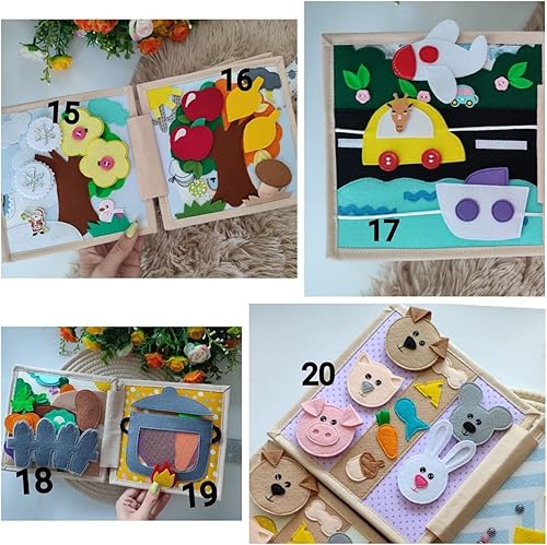 Miniatura 7 de Libro de bebé silencioso personalizado, libro de fieltro para habilidades motoras finas, juguete Montessori, libro ocupado de actividades para niños