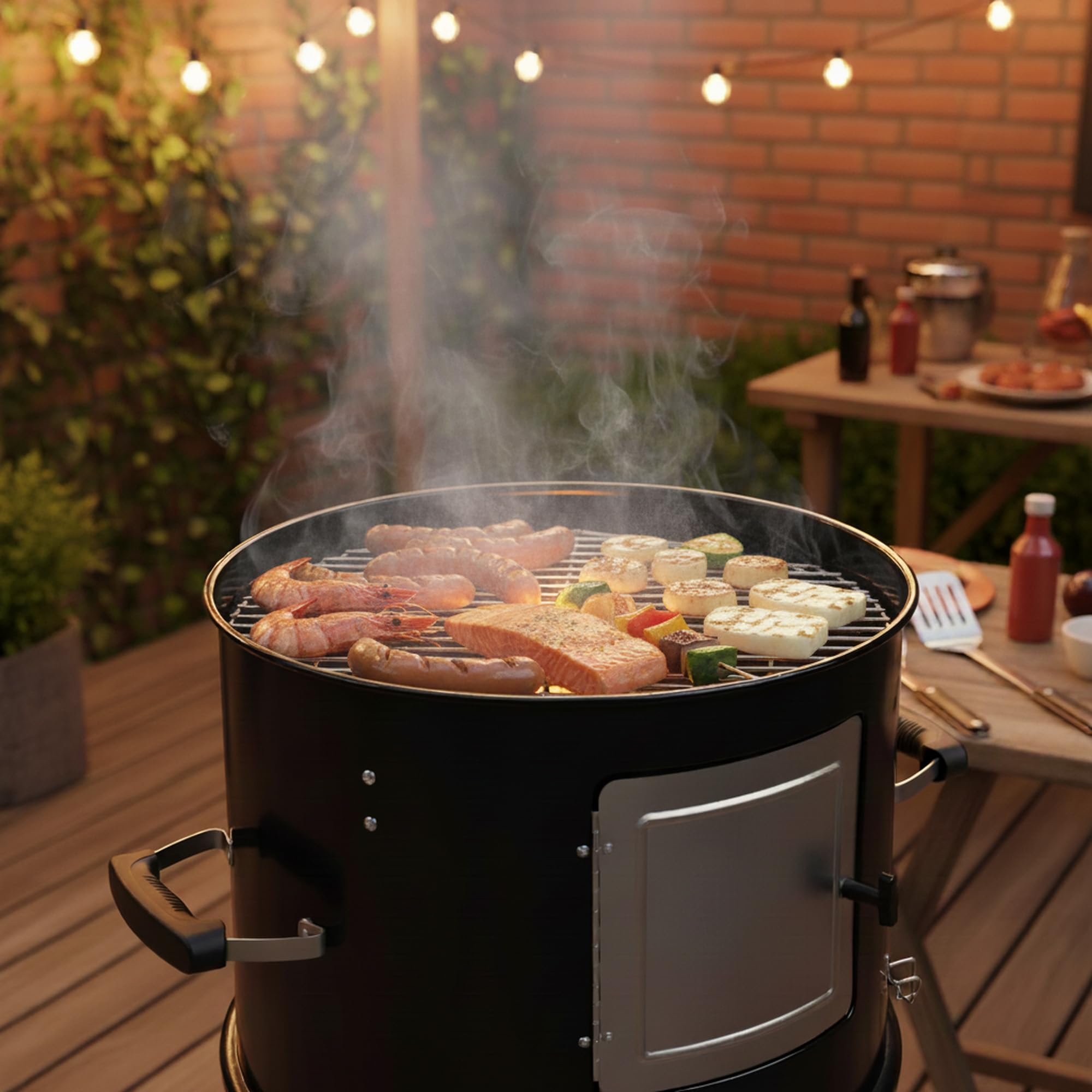 BBQ-Toro Barril Ahumador 3 en 1 | Ø 47 cm | Barril de Ahumado, Fumador | Parrilla de Ahumado, Parrilla de Carbón con Tapa | Horno para Leña | Barbacoa, Smoker, Barril Ahumador con Termómetro
