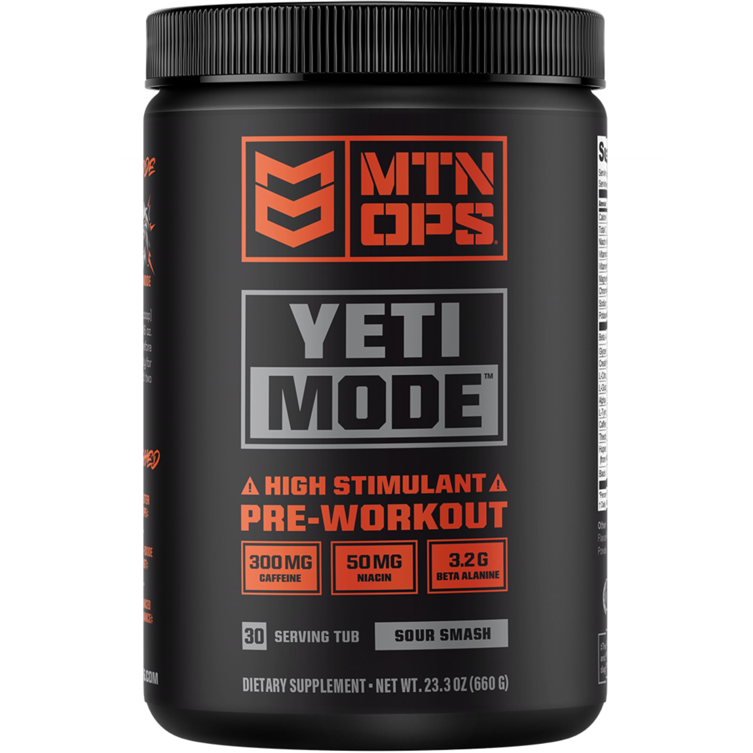 Yeti Mode Pre-Workout Powder - Explosive High-Stimulant with 300mg Caffeine, Creatine Monohydrate, Beta-Alanine, and 45mg Niacin - Sour Smash Flavor in 30 Serving Tub