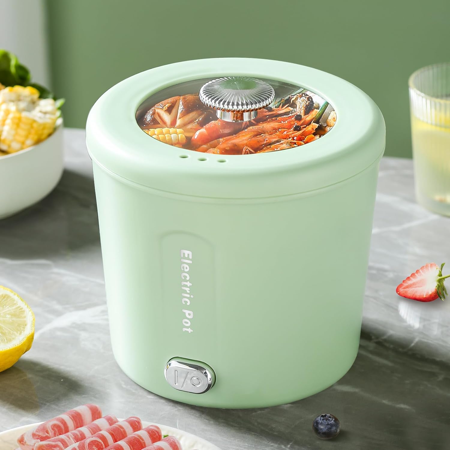 Zelarca Hot Pot Electric 1L Mini Ramen Cooker 450W Rapid Noodles Cooker Multifunctional Electric Pot for Cooking Pasta