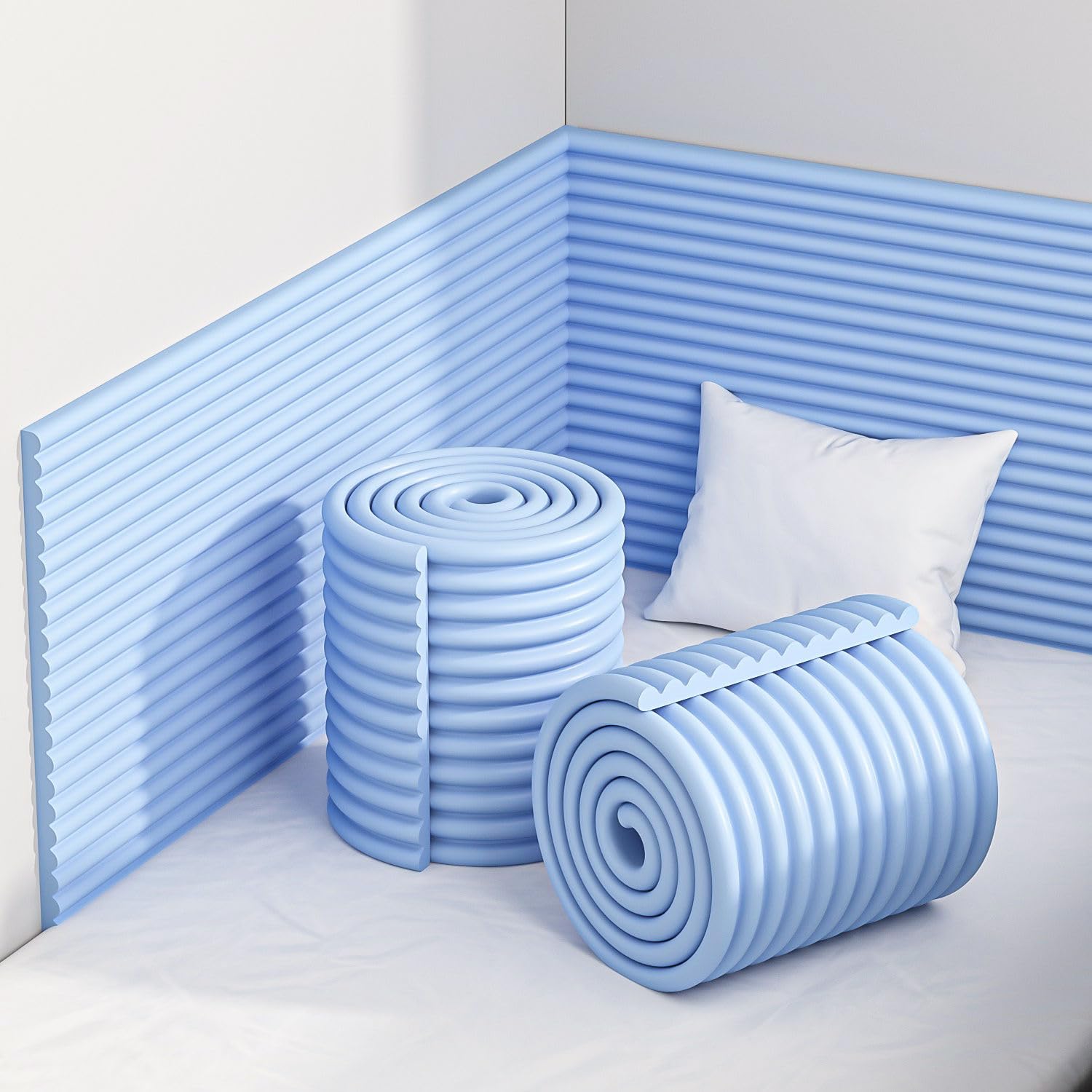 Padded Wall Panels for Children's Rooms - 200cm, Self-Adhesive Wall Cushions, 1.2cm Thick Anti-Collision Wall Covering for Beds, For Living Room Bedrooms and Playrooms,Blue