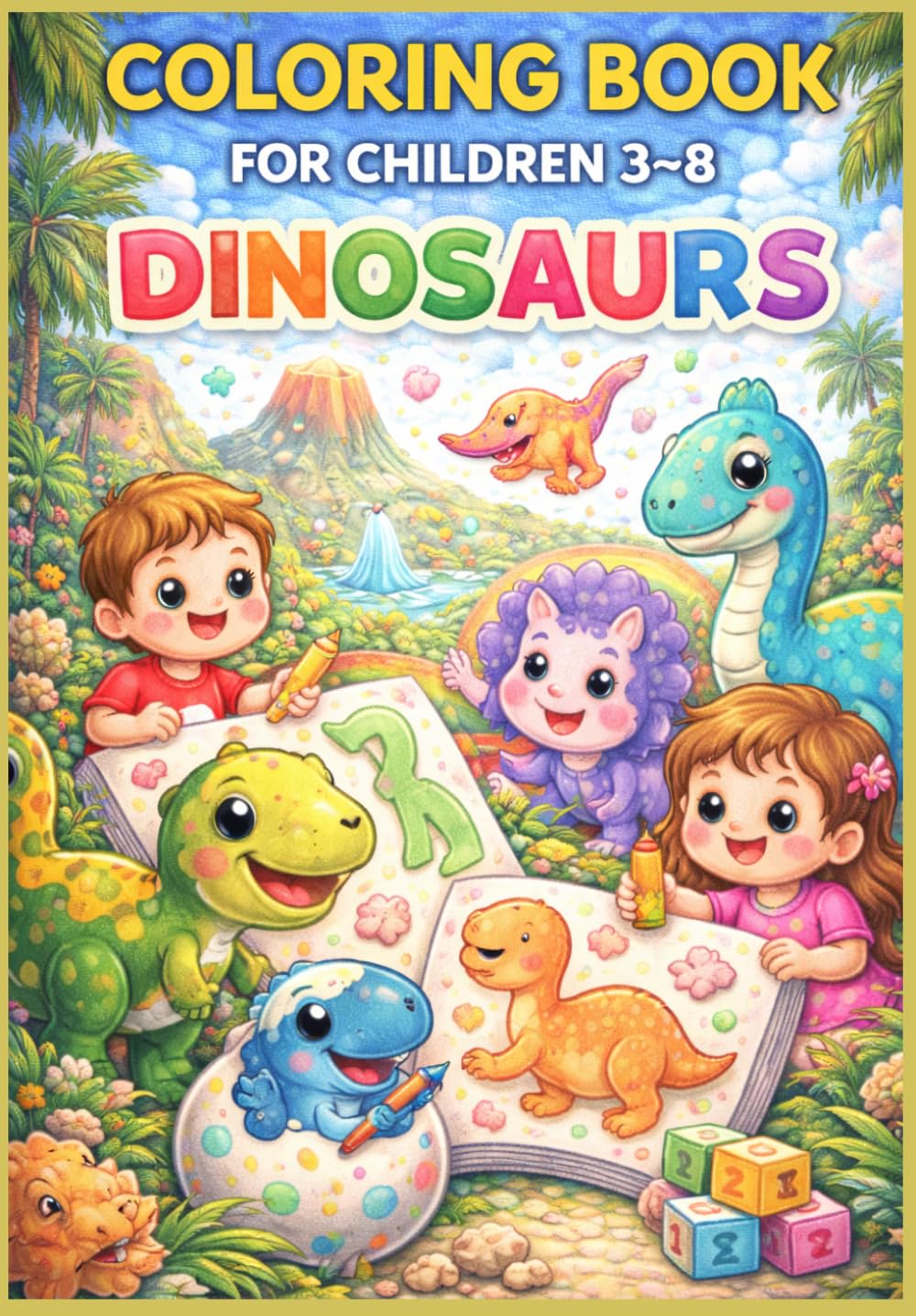 Coloring Book For Children 3-8: DINOSAURS.: Fun & Easy Dinosaur Coloring Book for Kids Ages 3–8 | Cute Dino Designs for Creative Learning & Play