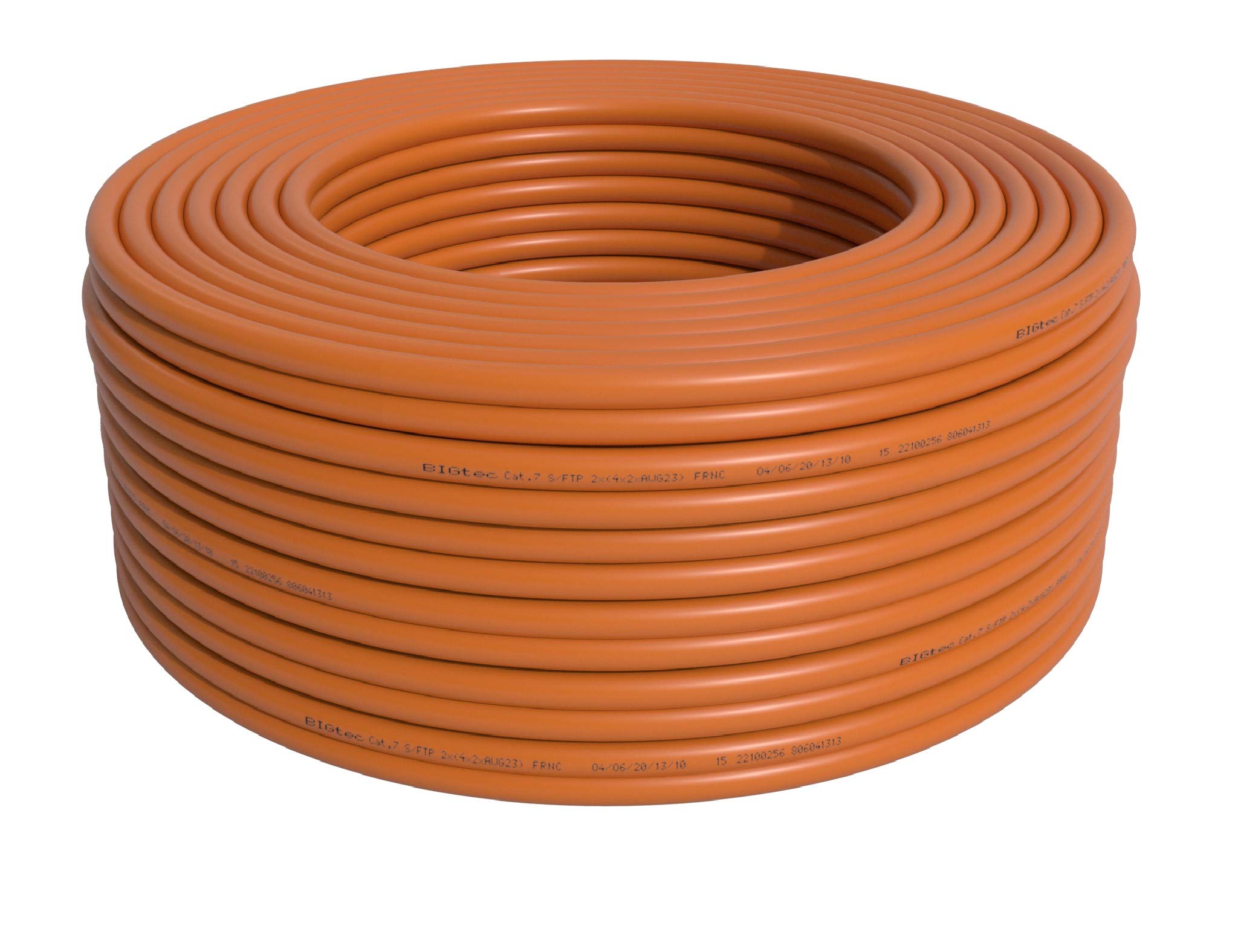 BIGtec 50m CAT.7 Verlegekabel Netzwerkkabel Duplex LAN Kabel Installationskabel Verkabelung Datenkabel CAT7 CAT 7 Gigabit BauPVO Eca orange 2x4x2xAWG23