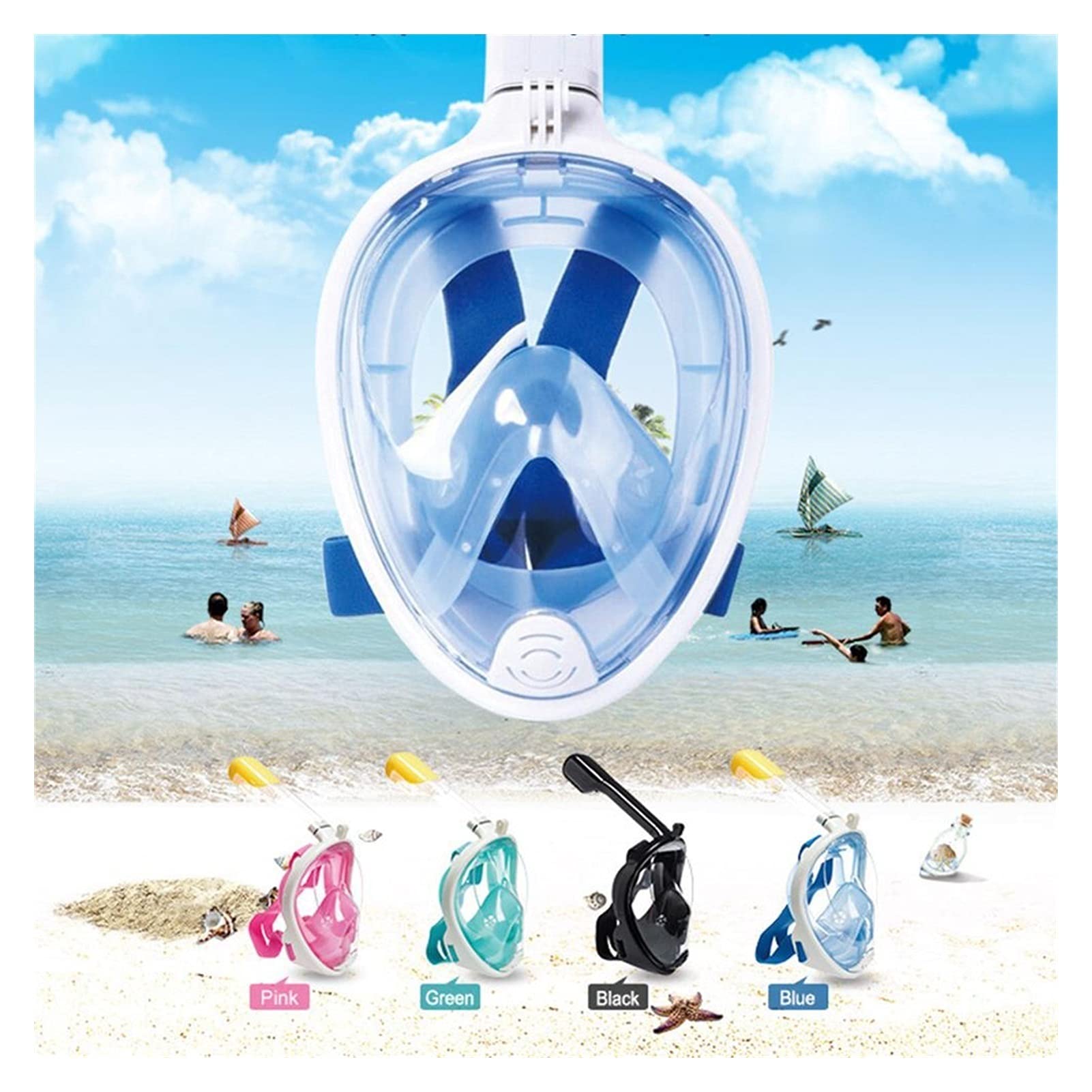 Scuba Swimming Mask Full Face Anti Fog Snorkeling Máscara de Buceo Pesca submarina Máscara Gafas (Azul Talla única) (BK Talla única)