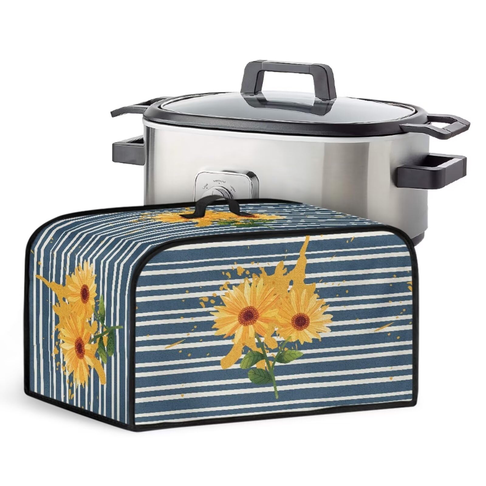 TODIYADDU Cute Sunflower Slow Cooker Bag for Crock Pot Blue Stripe Air Fryer Cover Dust Cover Trendy Slow