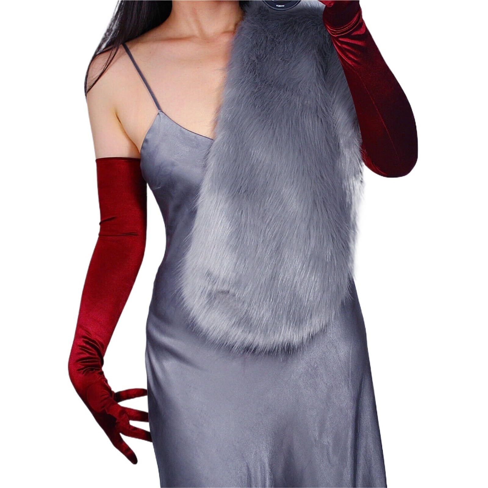 Gants en satin extensible bordeaux foncé extra longs de 60 cm