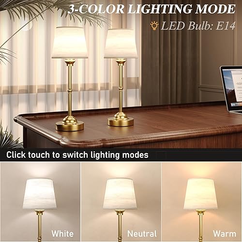 Miniatura 2 de Lámparas de mesa inalámbricas, lámpara de escritorio de tela con atenuación continua, 3 colores, batería recargable de 6000 mAh, lámpara de