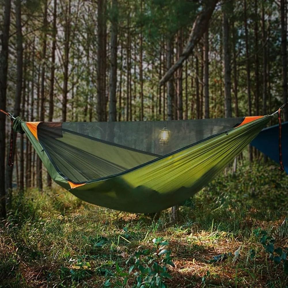 Hamac avec Moustiquaire Portable, Hamac avec Moustiquaire à Ouverture, Anti-Roulis, Balançoire de Camping pour Voyage, Randonnée, Jardin, Cour, Sommeil.