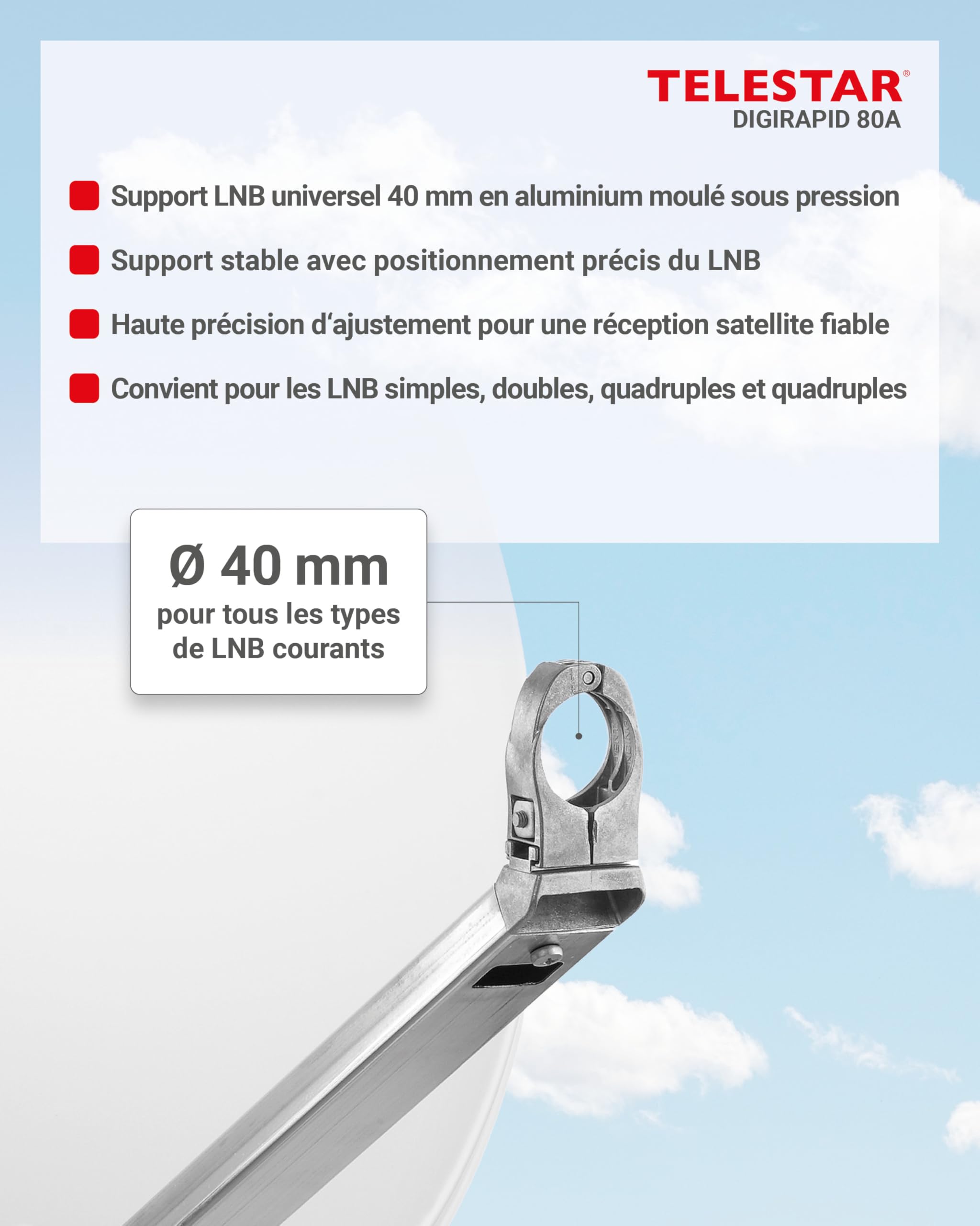 TELESTAR DIGIRAPID 80 A V2 – Antenne parabolique 80 cm, alu – Gris Clair