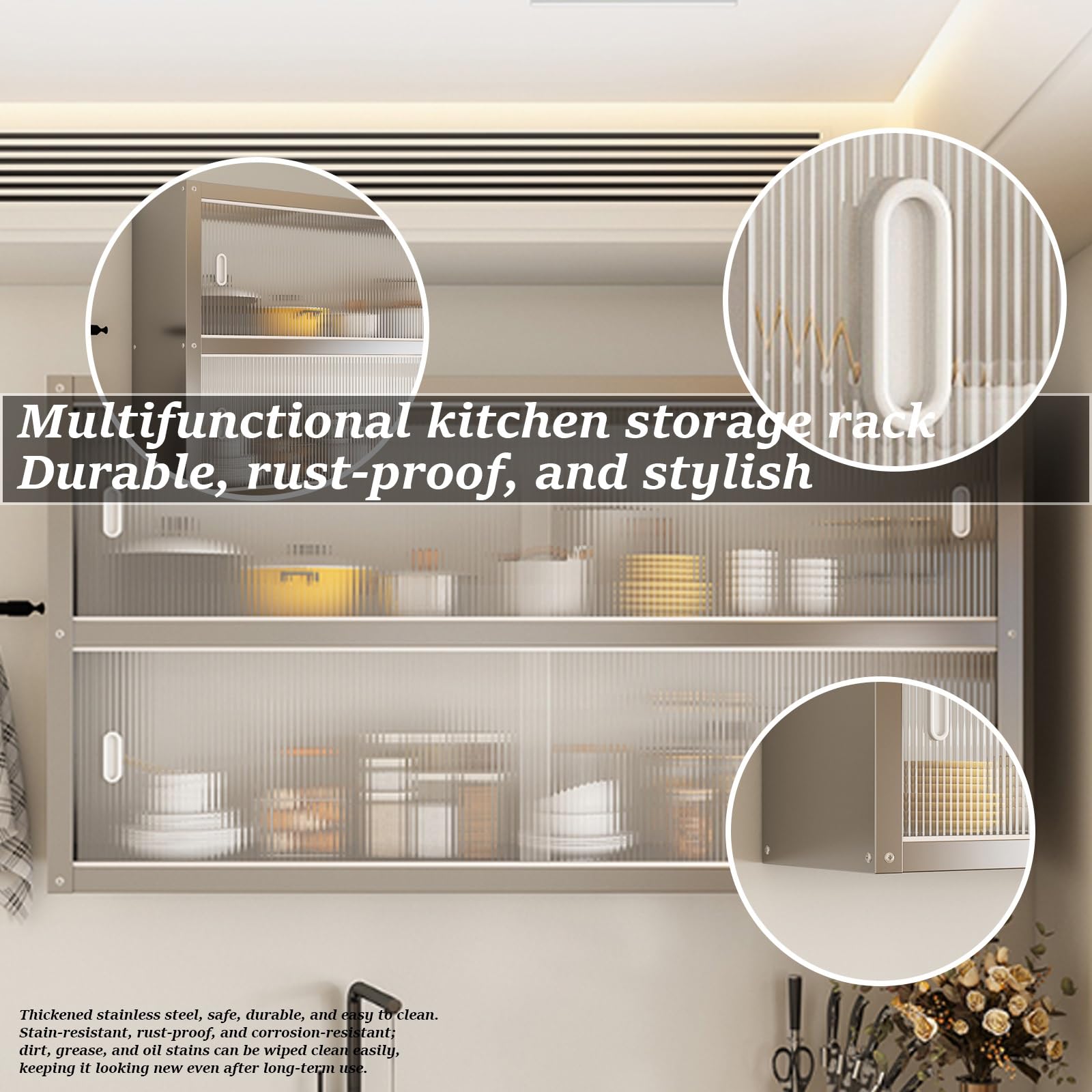 Scaffale portaoggetti da cucina in acciaio inox a parete,a uno o due strati,mobiletto a, sospeso a, con ante scorrevoli(70 * 30 * 70cm/27.6 * 11.8 * 27.6in)