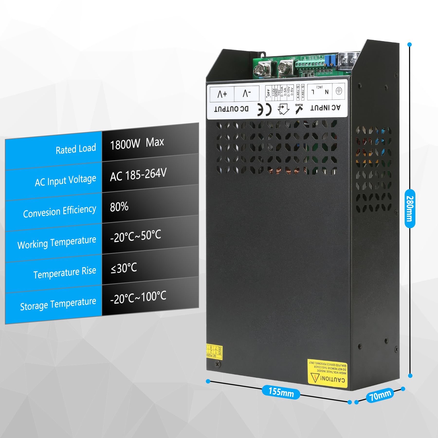 MEISHILE 13.8V 130A 1800W Netzteil Schaltnetzteile Stromversorgung AC to DC Transformator für LED Licht Streifen Glühbirne, Verstärker, Maschine, Trafo 230V 220V auf 13.8Volt 40A 50A 60A 70A 80A 100A