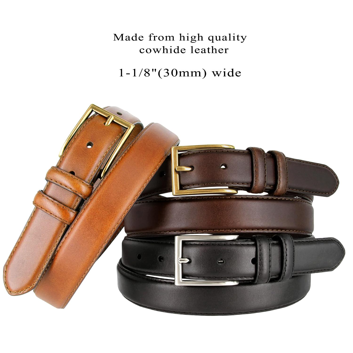 HJ-10 Men's Oil-Tanned Genuine Leather Dress Classic Belt 1-1/8