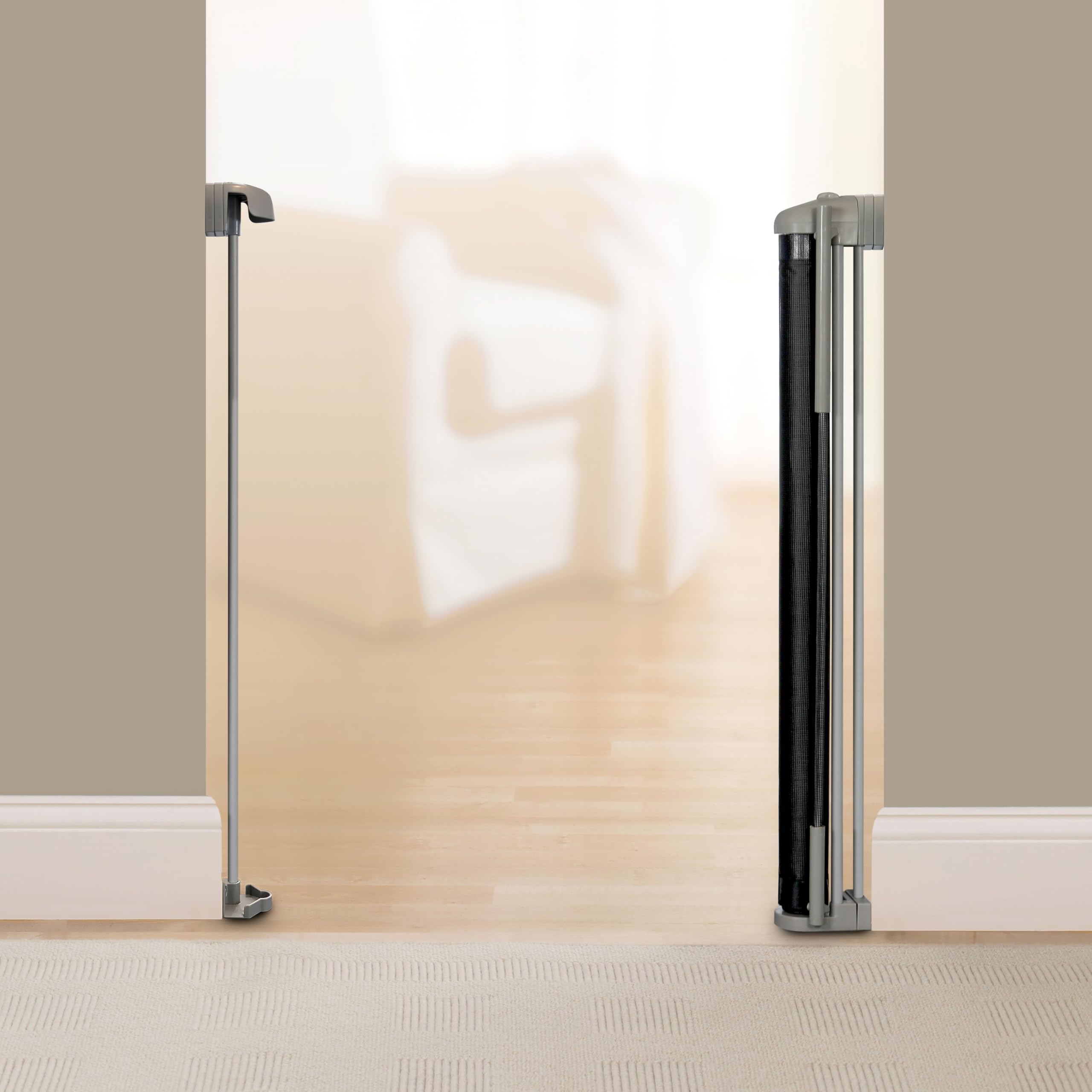 Ingenuity Thruway Serie 52W - Puerta retráctil para bebé con Malla Plegable, Puerta de Escalera para bebés y Perros, se Adapta a Aberturas de hasta 52 Pulgadas de Ancho, 30 Pulgadas de Alto, Puerta