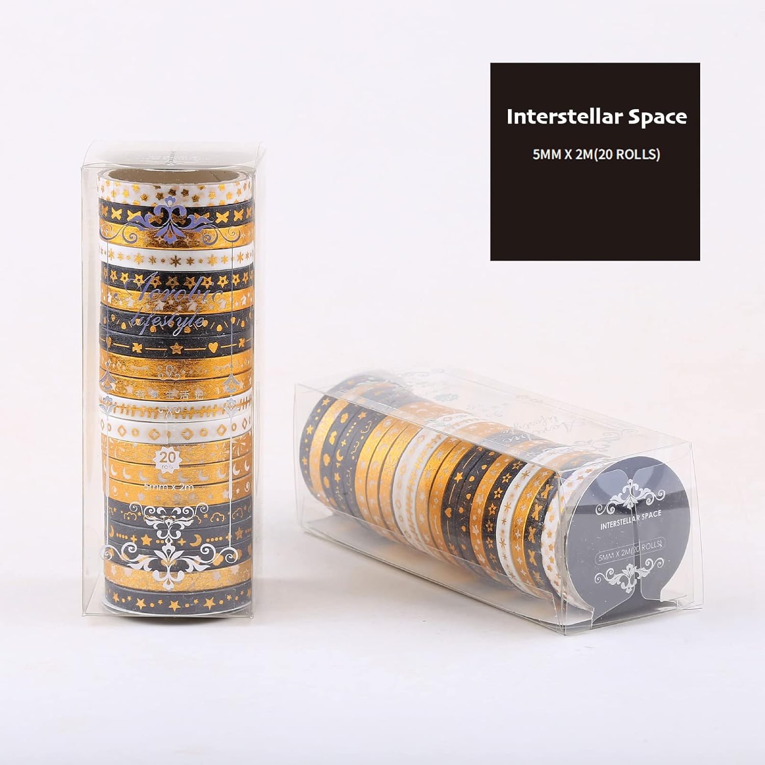 YUBX Skinny Gold Washi Tape Set 80 Rolls Basic Foil Print Decorative Masking Tapes for Arts, DIY Crafts, Journals, Planners, Scrapbook, Wrapping
