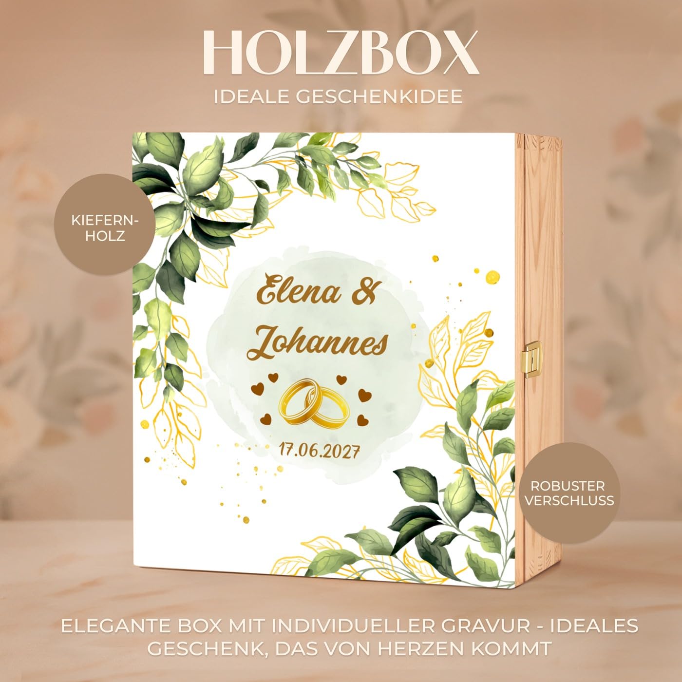 Maverton 2 Sektgläser mit Gravur in Holzkiste - Champagner Gläser 220ml - personalisierte Geschenke für Paar - Hochzeitsgeschenke für Brautpaar - Geschenk Hochzeit
