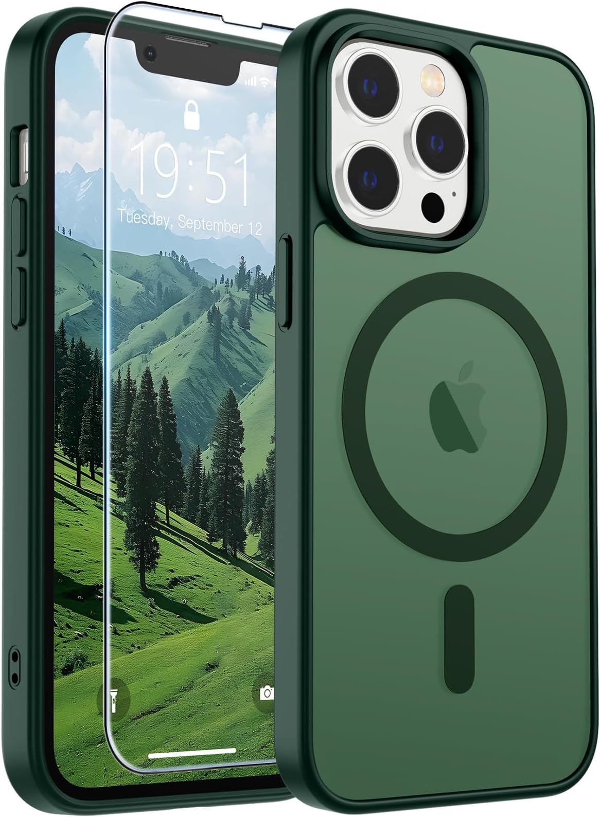 SUPFINE Magnetic for iPhone 13 Pro Max Case [Compatible with MagSafe] [10 FT Military Grade Drop Protection] Slim Translucent Matte Shockproof with Anti-Fingerprint Phone Case,Matte Deep Green