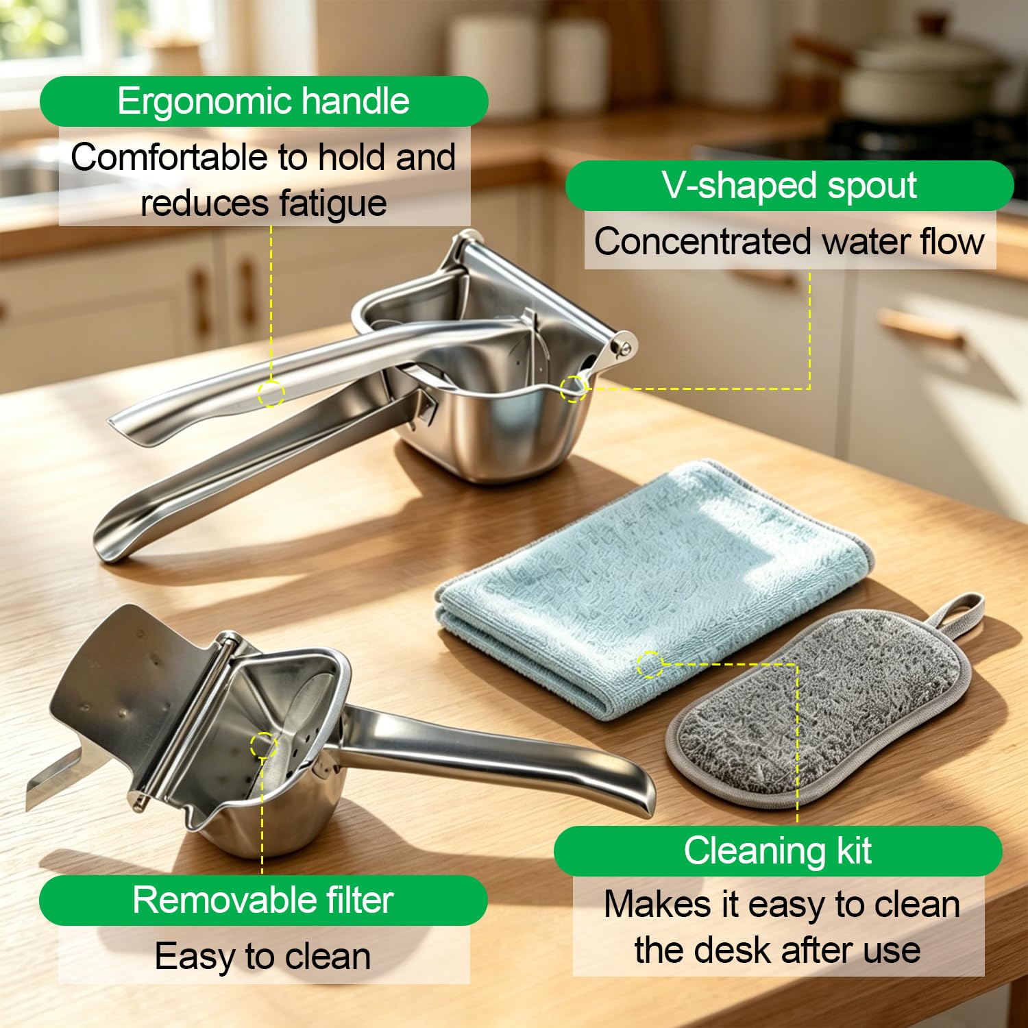 2 Piezas Acero Inoxidable 304 Exprimidor Limon Exprimidor Manual Lemon Squeezer Principio de Palanca Exprimido Eficaz Facil de Limpiar para Limones Naranjas Limas Granadas y Otras Frutas | Acero inoxidable 304 | Mango ergonómico | compacto ahorra espacio