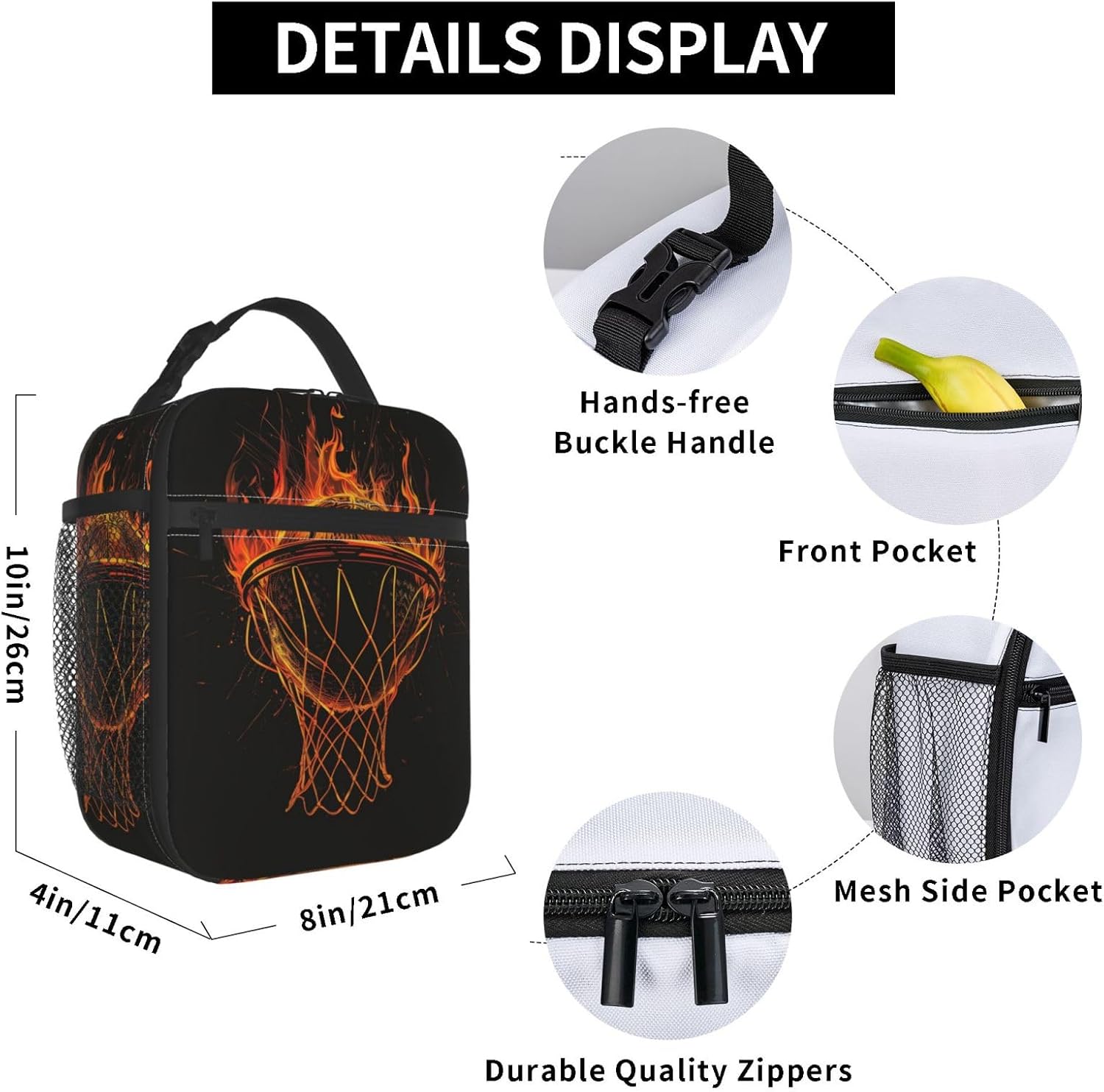 Basketball Insulated Lunch Box for Women Men Basketball Lunch Bag for Work,Picnic,Travel,Hiking,Beach or Fishing Polyester