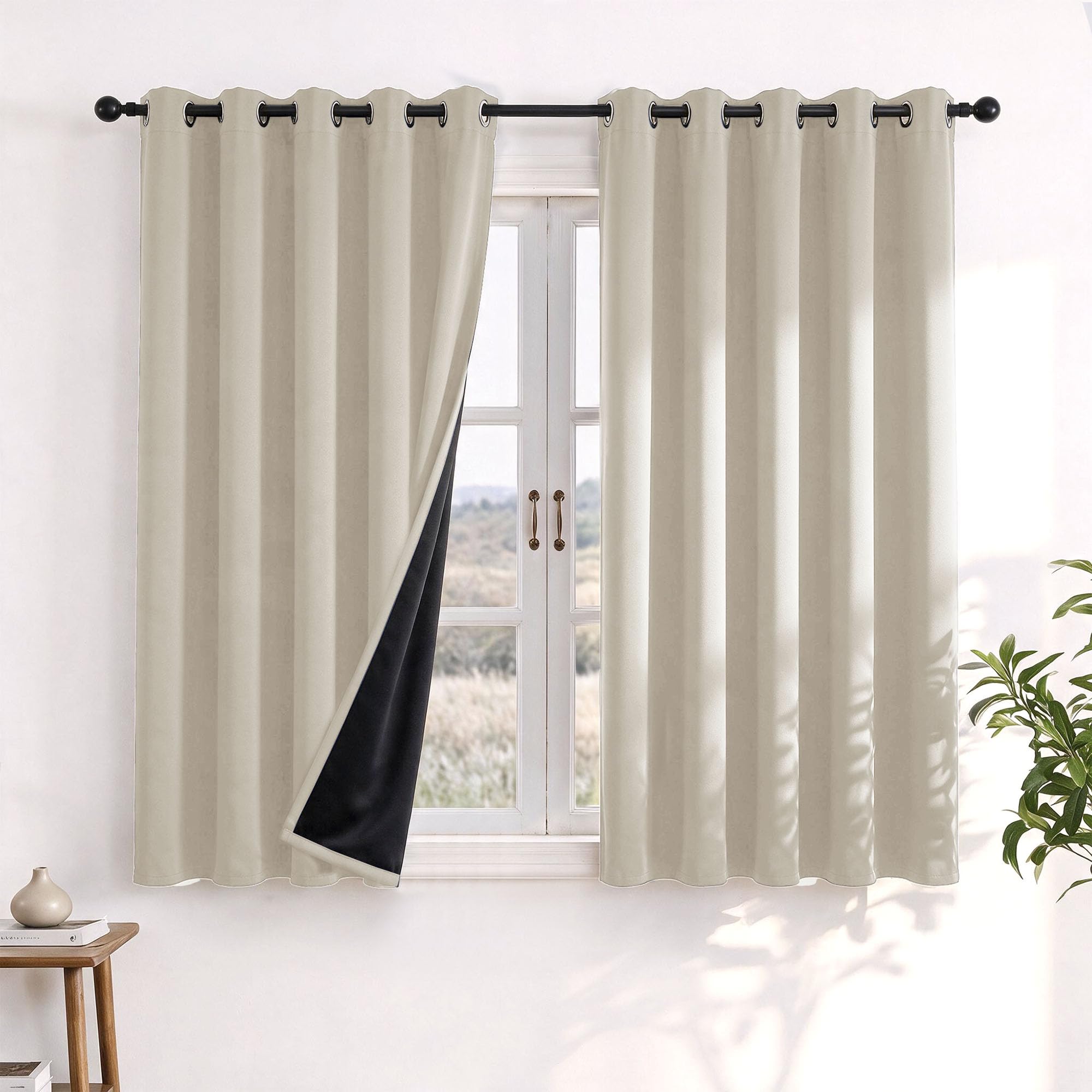 Deconovo 100% Blackout Curtains for Bedroom, Thermal Eyelet Curtains for Living Room with Black Backing & Energy Saving, 2 Panels, W 66" x L 54", Natural Sand