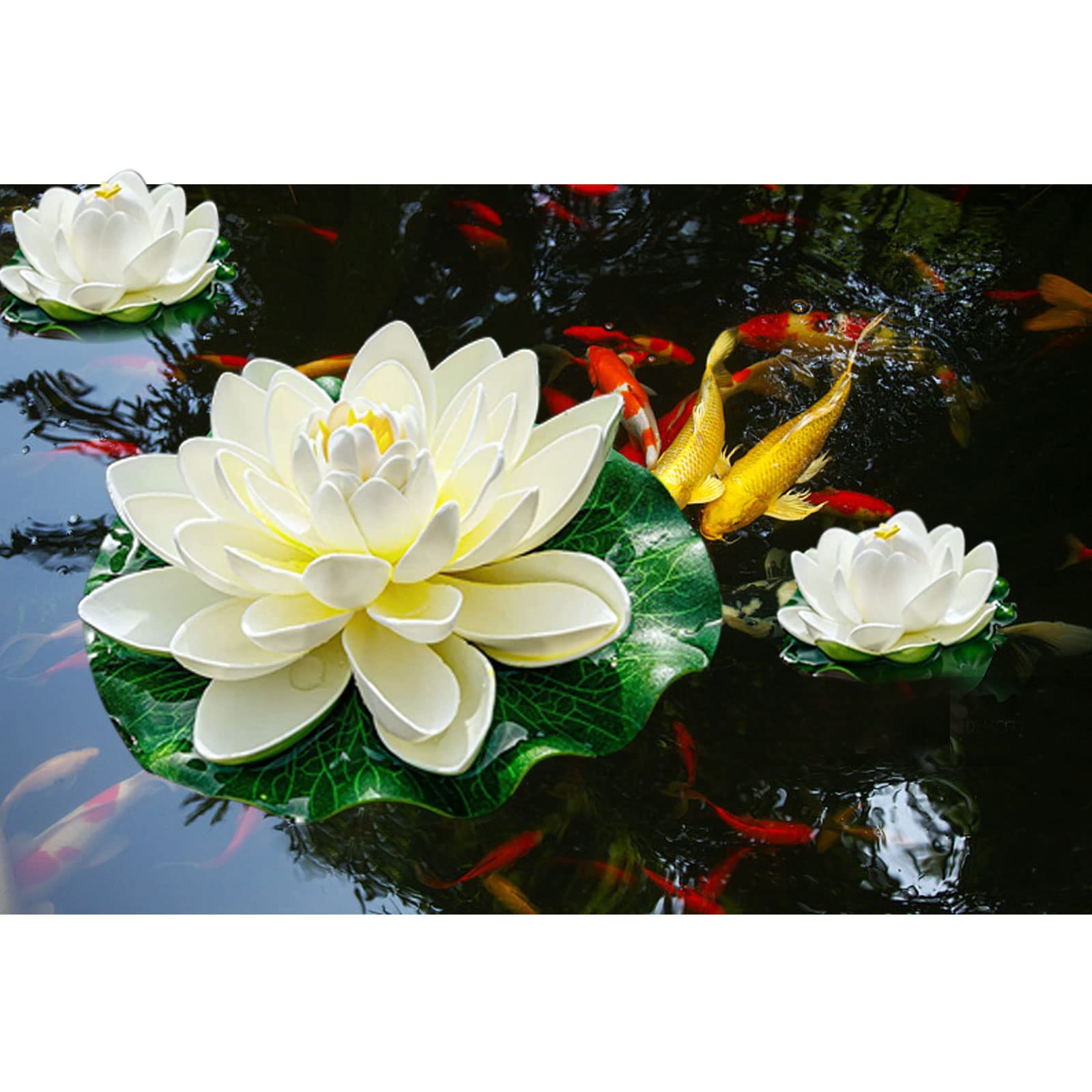 6 Fiori Di Loto E Ninfee Artificiali Galleggianti Per Laghetto E Acquario - Decorazione Bianca