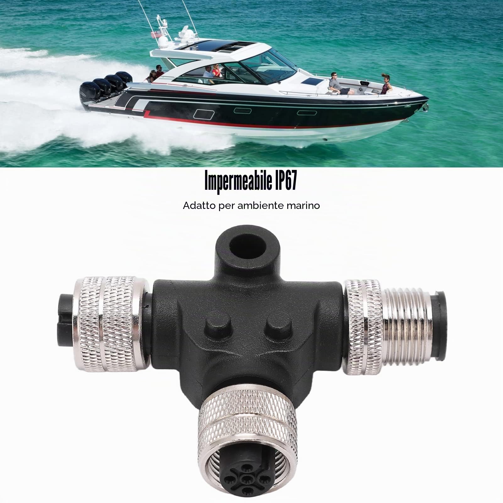 Connettore a T per NMEA 2000, Connettore a T ABS + Connettore a T in Metallo per NMEA 2000 M12 Filettatura 5 Pin IP67 Impermeabile Per le Reti Lowrance