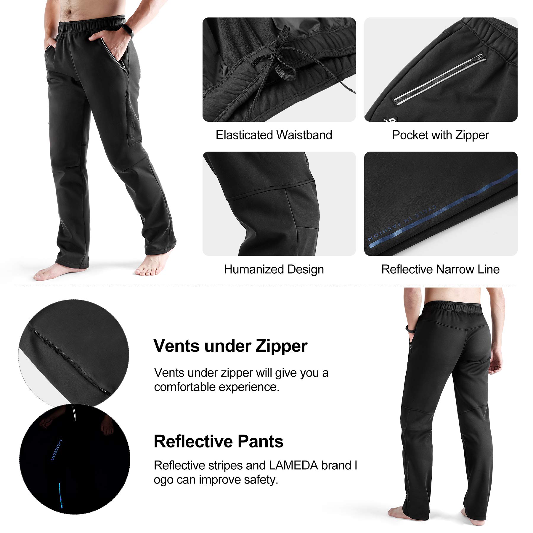 LAMEDA Pantalones Largos Hombre Invierno Pantalones Cortavientos Térmicos Elásticos con Forro Polar Pantalon Ciclismo Repele El Agua